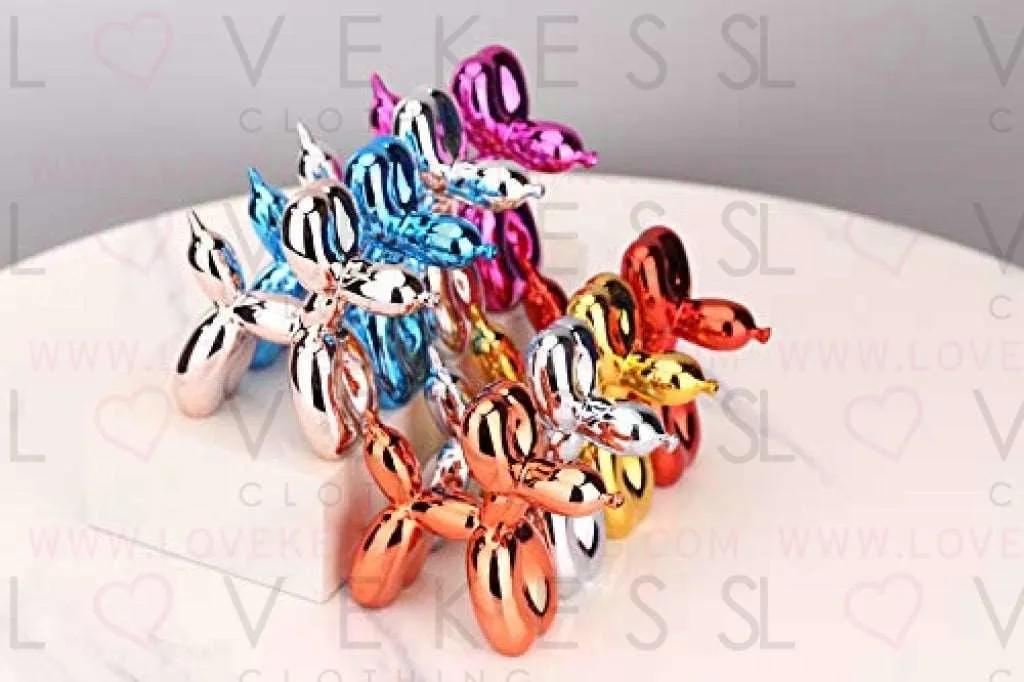Animals Figurine Resin Cute Shiny Balloon Dog Shape Statue Art Sculpture Figurine Craftwork Home Decor with Antiskid Mat Lucky (Blue,17x17x7cm)