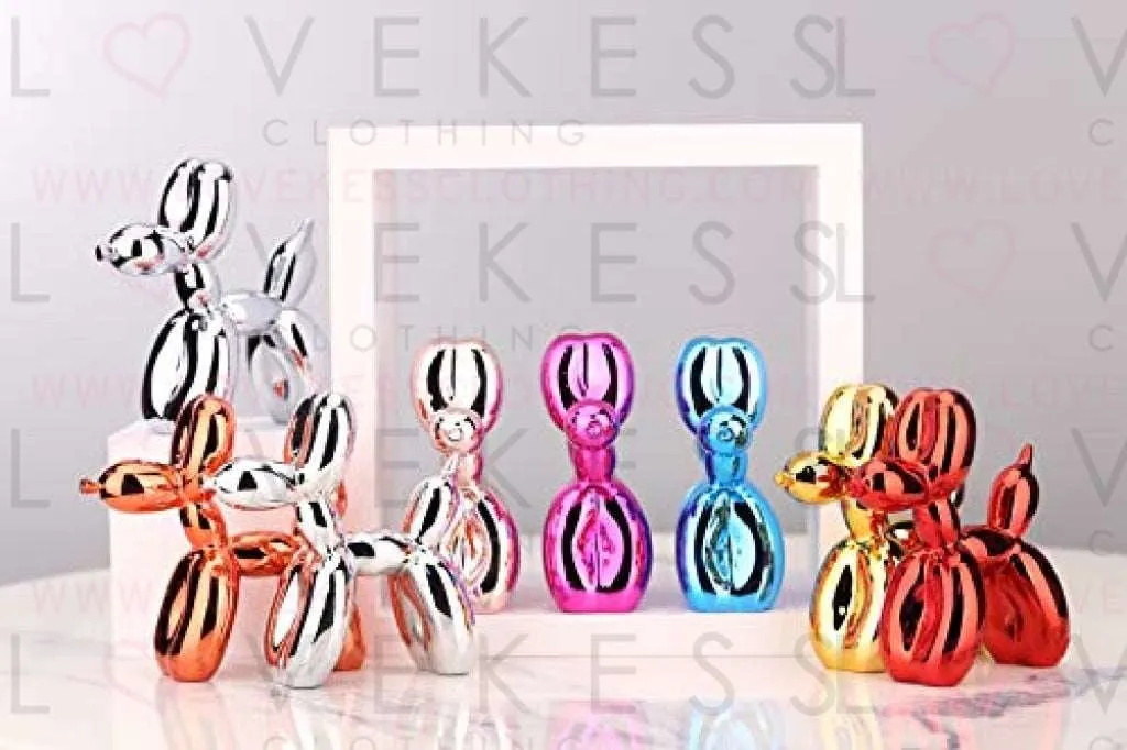 Animals Figurine Resin Cute Shiny Balloon Dog Shape Statue Art Sculpture Figurine Craftwork Home Decor with Antiskid Mat Lucky (Blue,17x17x7cm)