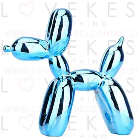 Animals Figurine Resin Cute Shiny Balloon Dog Shape Statue Art Sculpture Figurine Craftwork Home Decor with Antiskid Mat Lucky (Blue,17x17x7cm)
