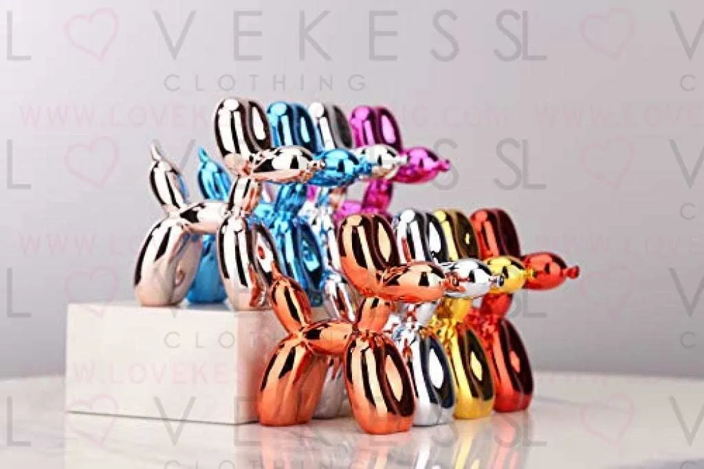 Animals Figurine Resin Cute Shiny Balloon Dog Shape Statue Art Sculpture Figurine Craftwork Home Decor with Antiskid Mat Lucky (Blue,17x17x7cm)