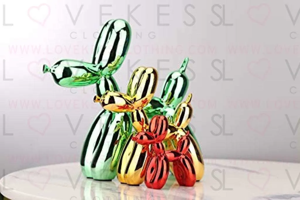 Animals Figurine Resin Cute Shiny Balloon Dog Shape Statue Art Sculpture Figurine Craftwork Home Decor with Antiskid Mat Lucky (Blue,17x17x7cm)