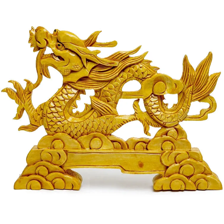 Chinese Hand Carved Wood Dragon Display