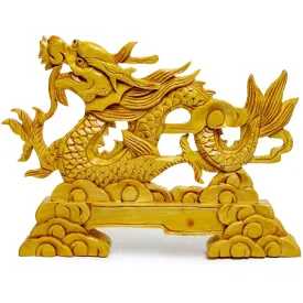 Chinese Hand Carved Wood Dragon Display