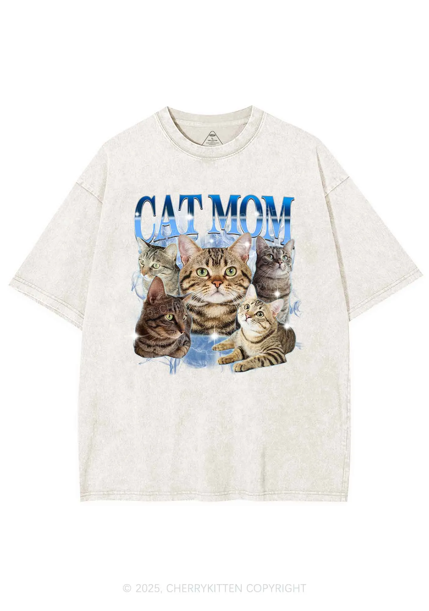 Custom Photo Cat Mom Y2K Shirts Washed Tee Cherrykitten