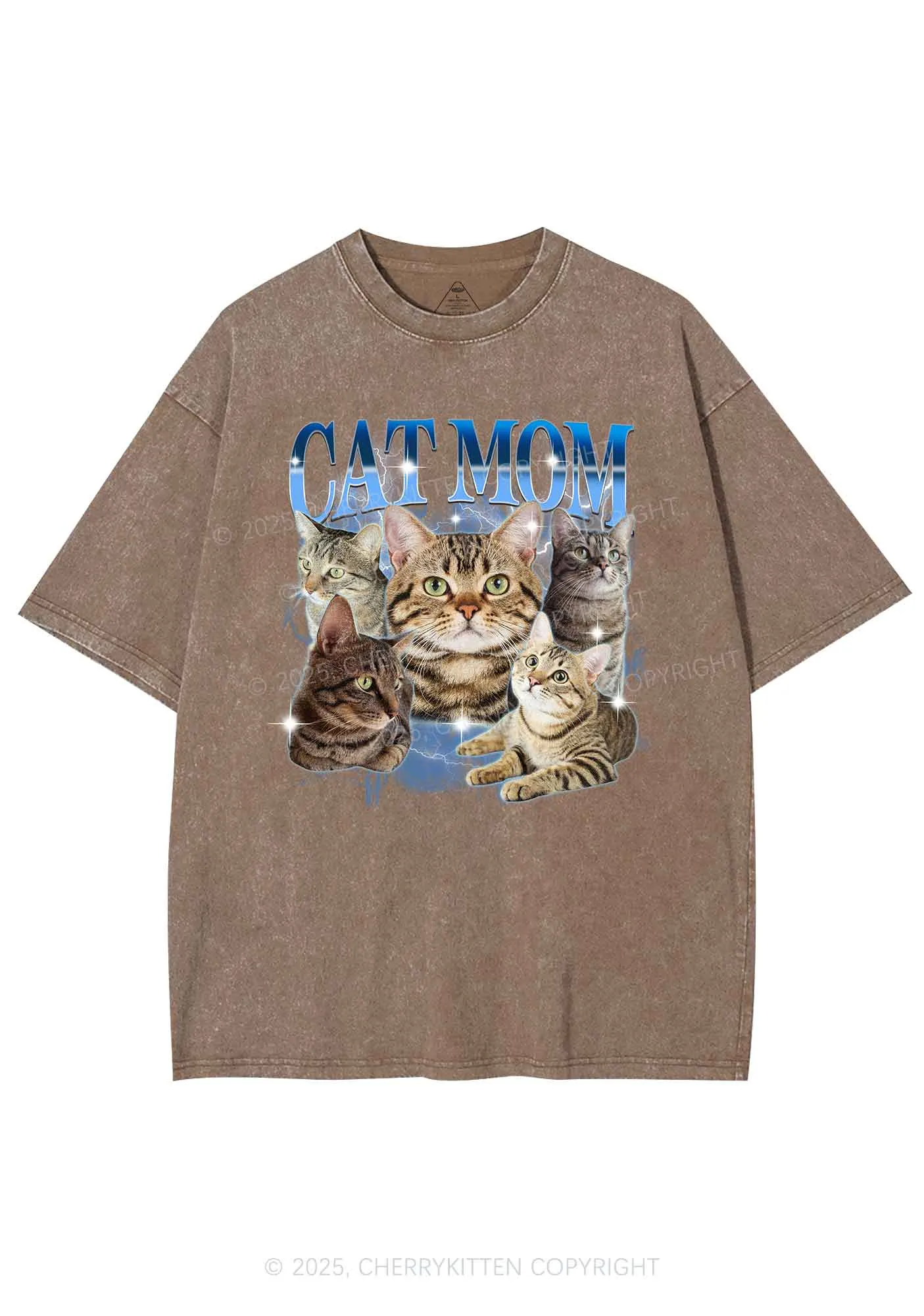 Custom Photo Cat Mom Y2K Shirts Washed Tee Cherrykitten
