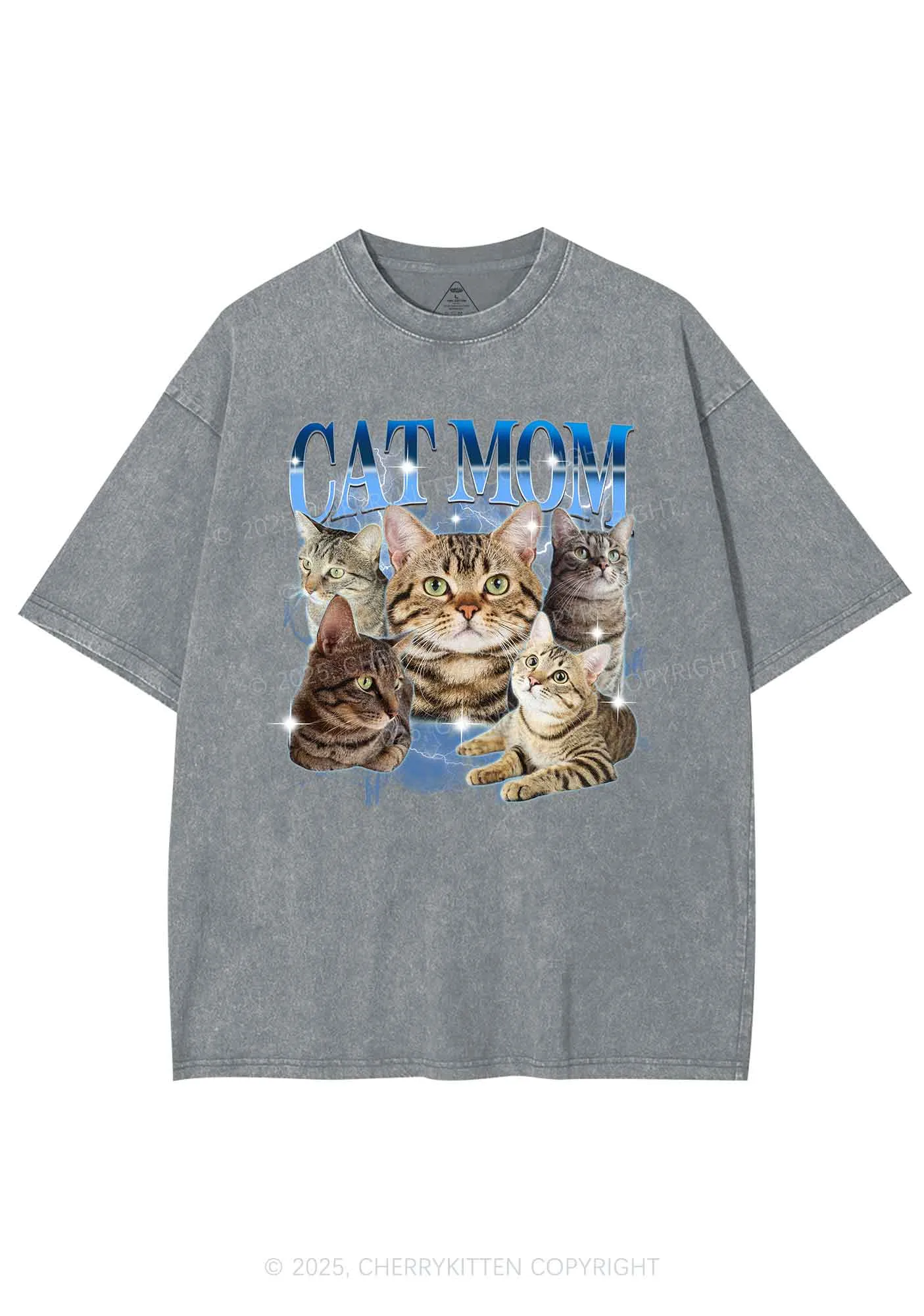 Custom Photo Cat Mom Y2K Shirts Washed Tee Cherrykitten