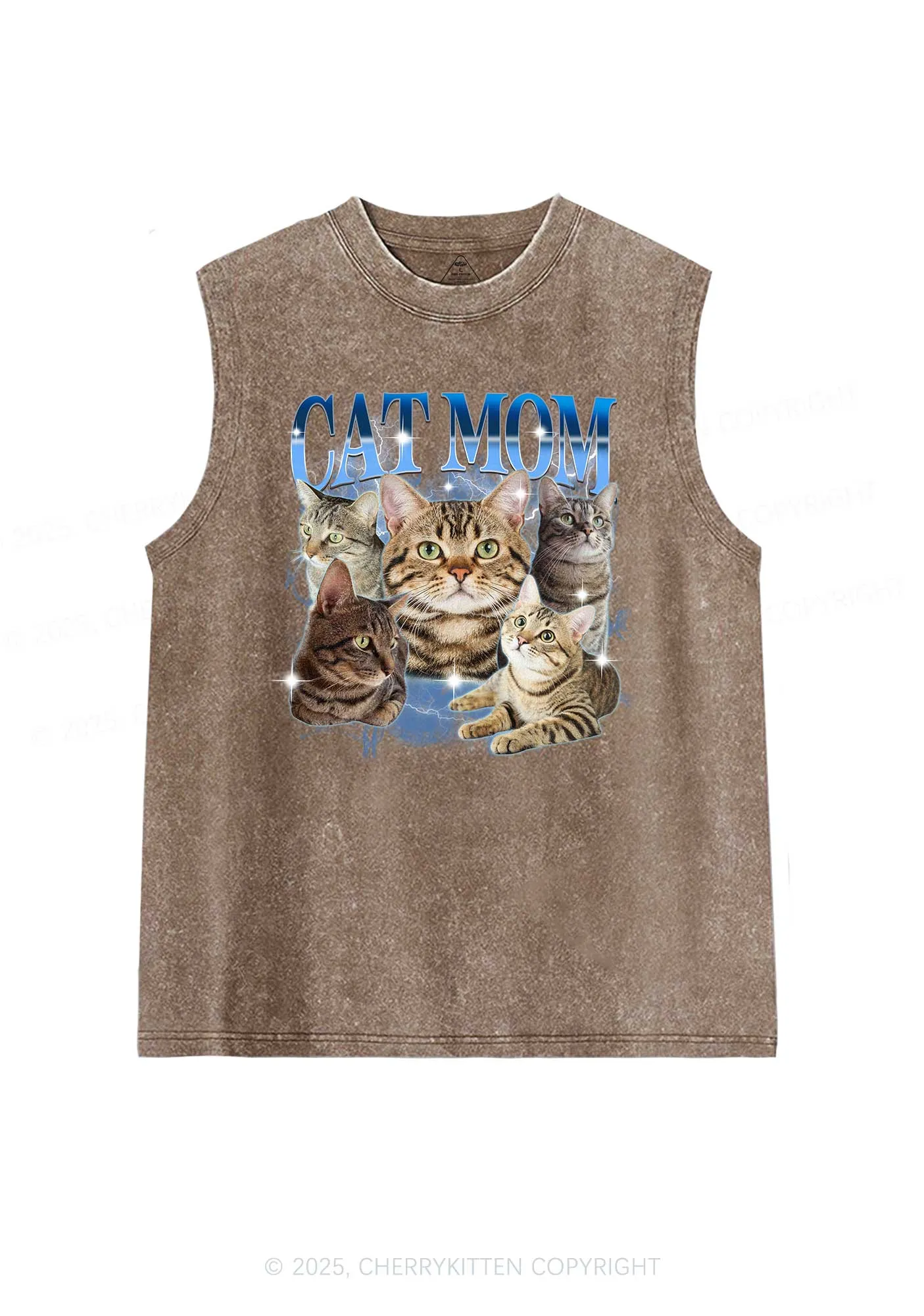 Custom Photo Cat Mom Y2K Washed Muscle Tank Cherrykitten