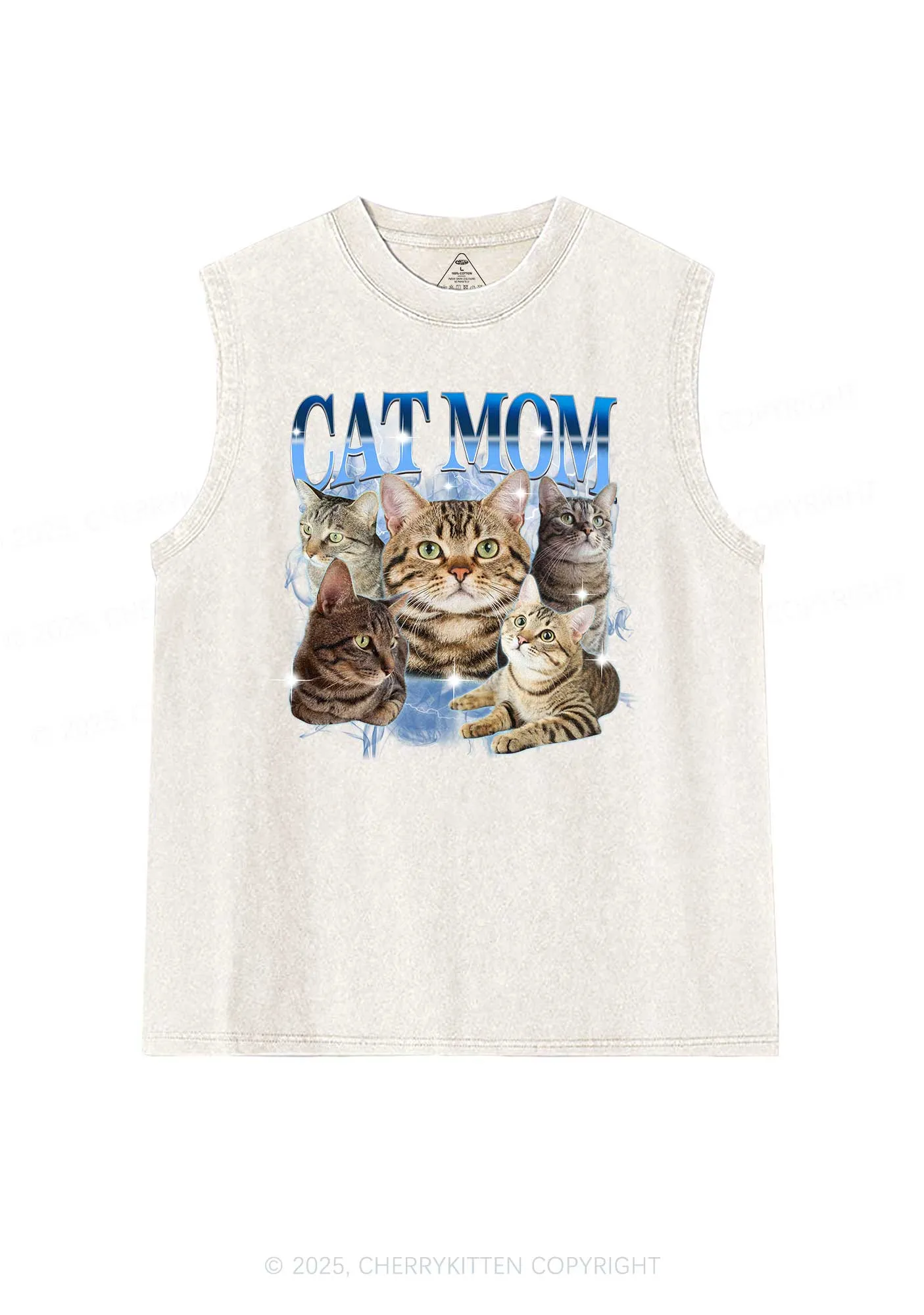 Custom Photo Cat Mom Y2K Washed Muscle Tank Cherrykitten