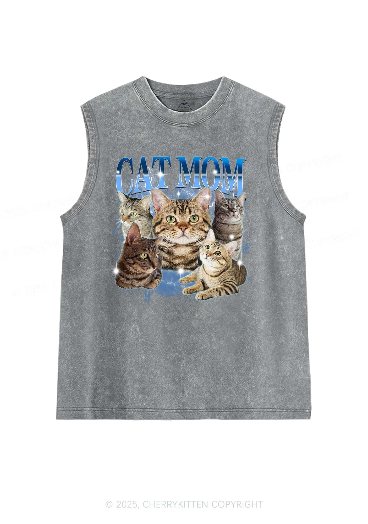 Custom Photo Cat Mom Y2K Washed Muscle Tank Cherrykitten