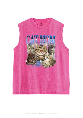 Custom Photo Cat Mom Y2K Washed Muscle Tank Cherrykitten