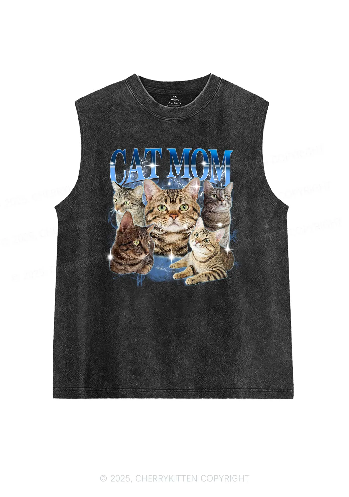 Custom Photo Cat Mom Y2K Washed Muscle Tank Cherrykitten