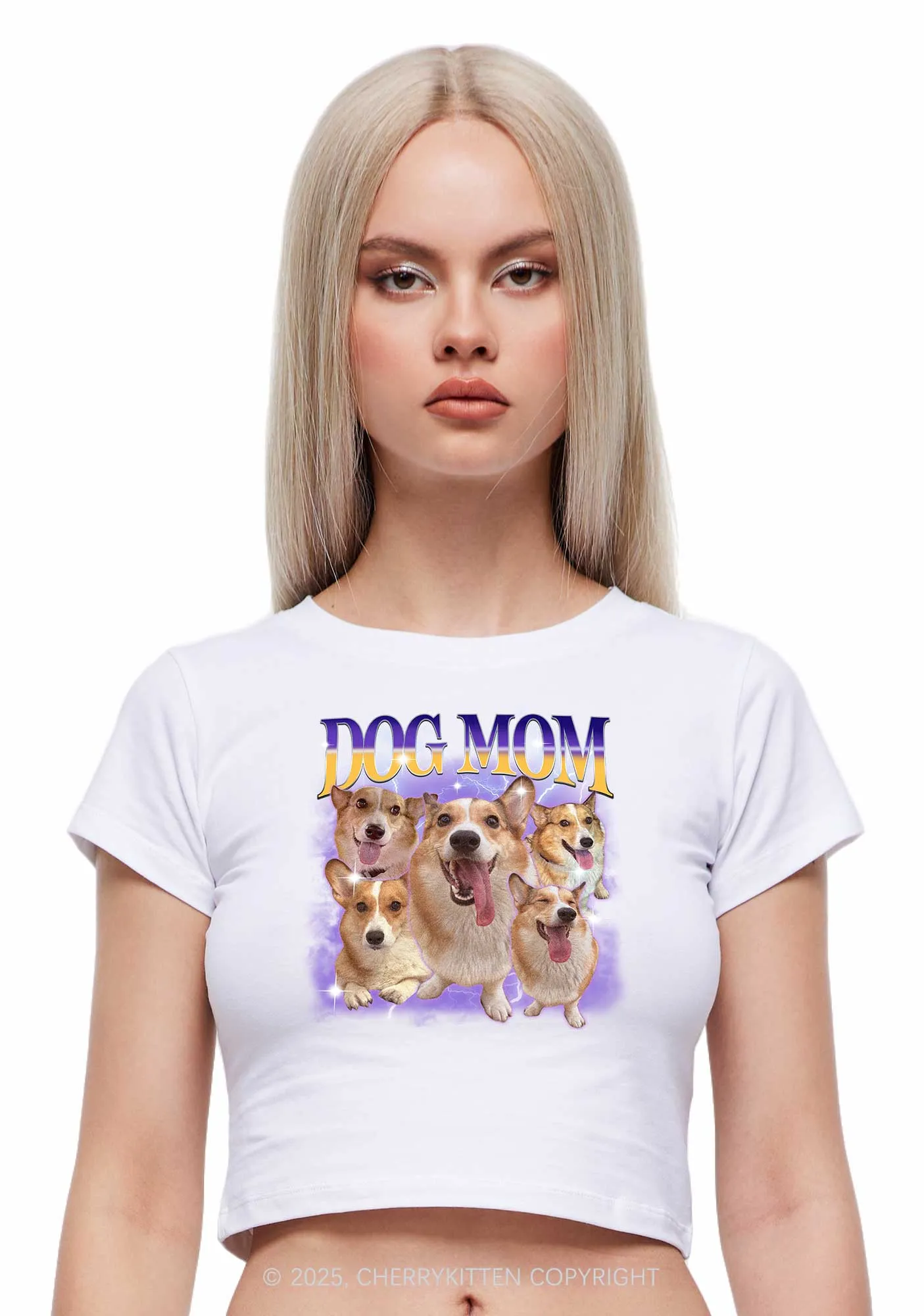 Custom Photo Dog Mom Y2K Baby Tee Cherrykitten