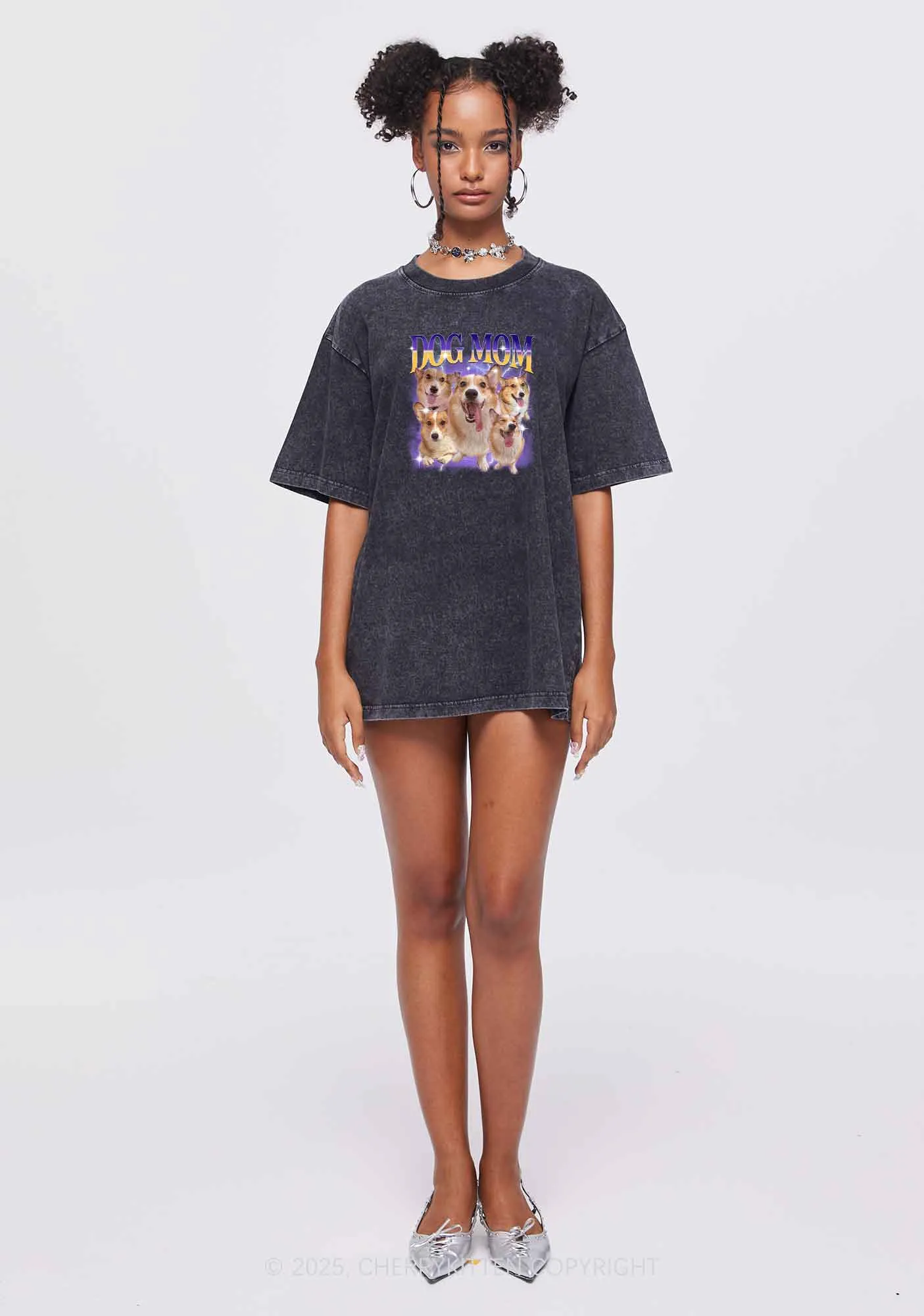 Custom Photo Dog Mom Y2K Shirts Washed Tee Cherrykitten