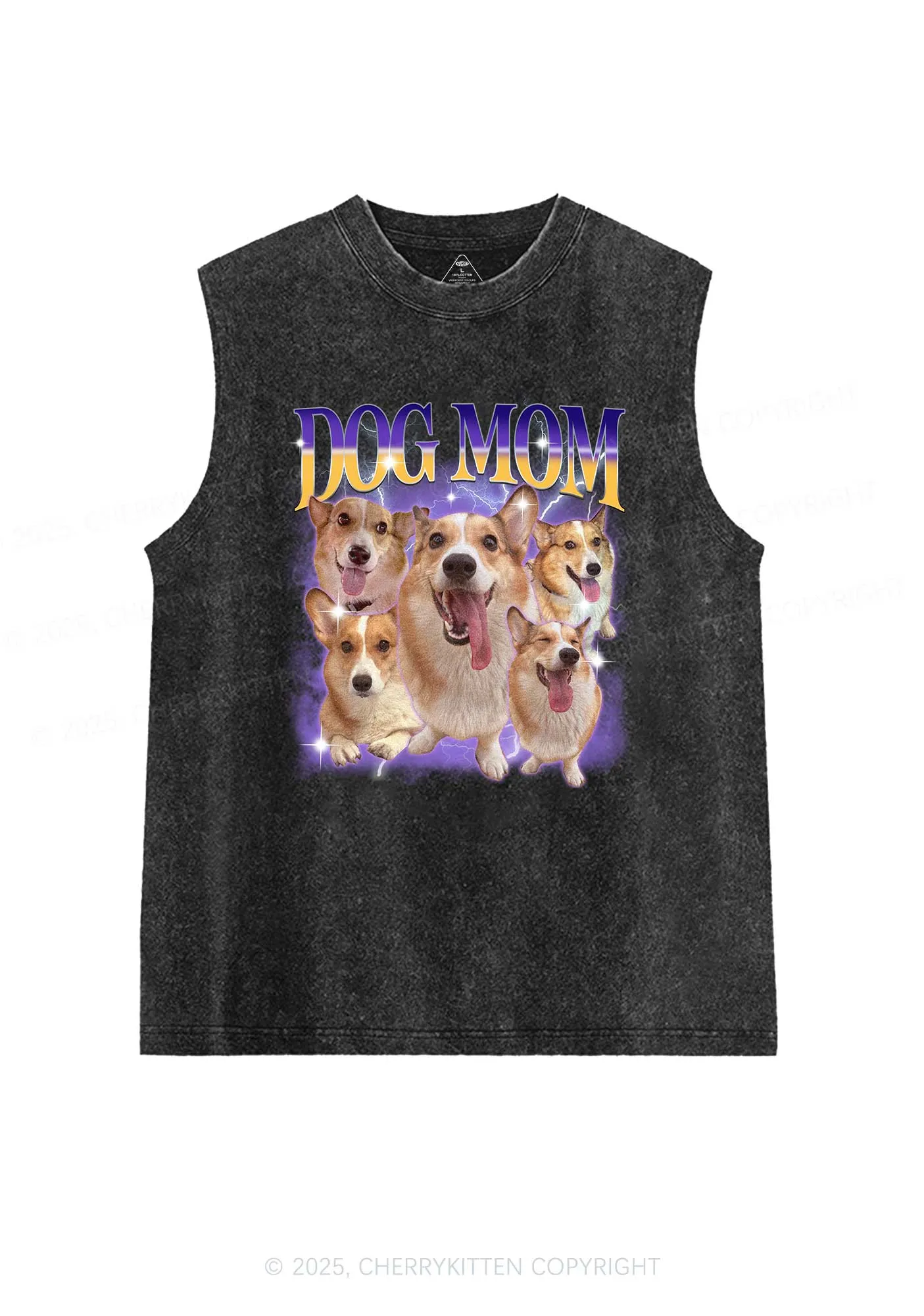 Custom Photo Dog Mom Y2K Washed Muscle Tank Cherrykitten