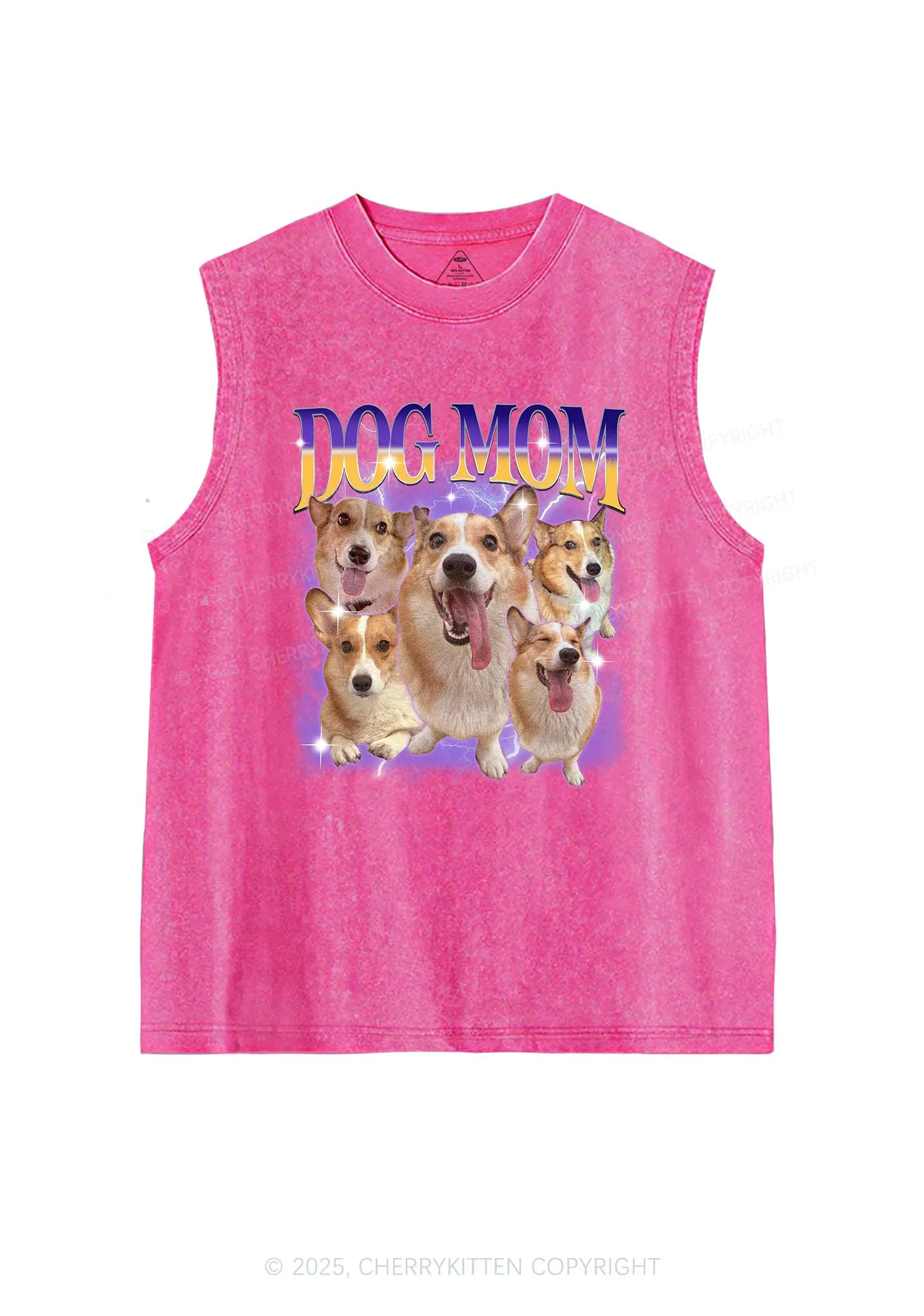 Custom Photo Dog Mom Y2K Washed Muscle Tank Cherrykitten