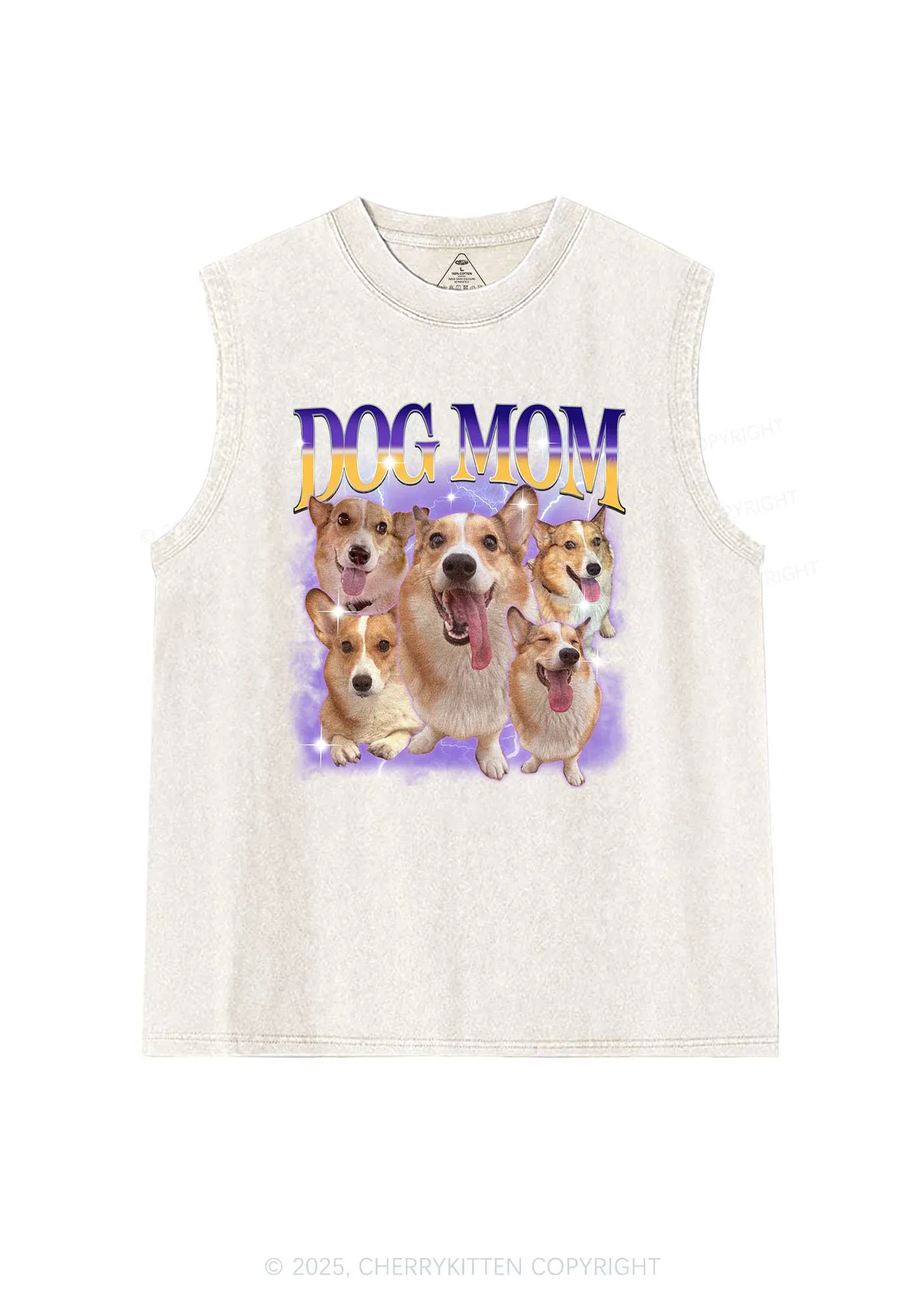 Custom Photo Dog Mom Y2K Washed Muscle Tank Cherrykitten