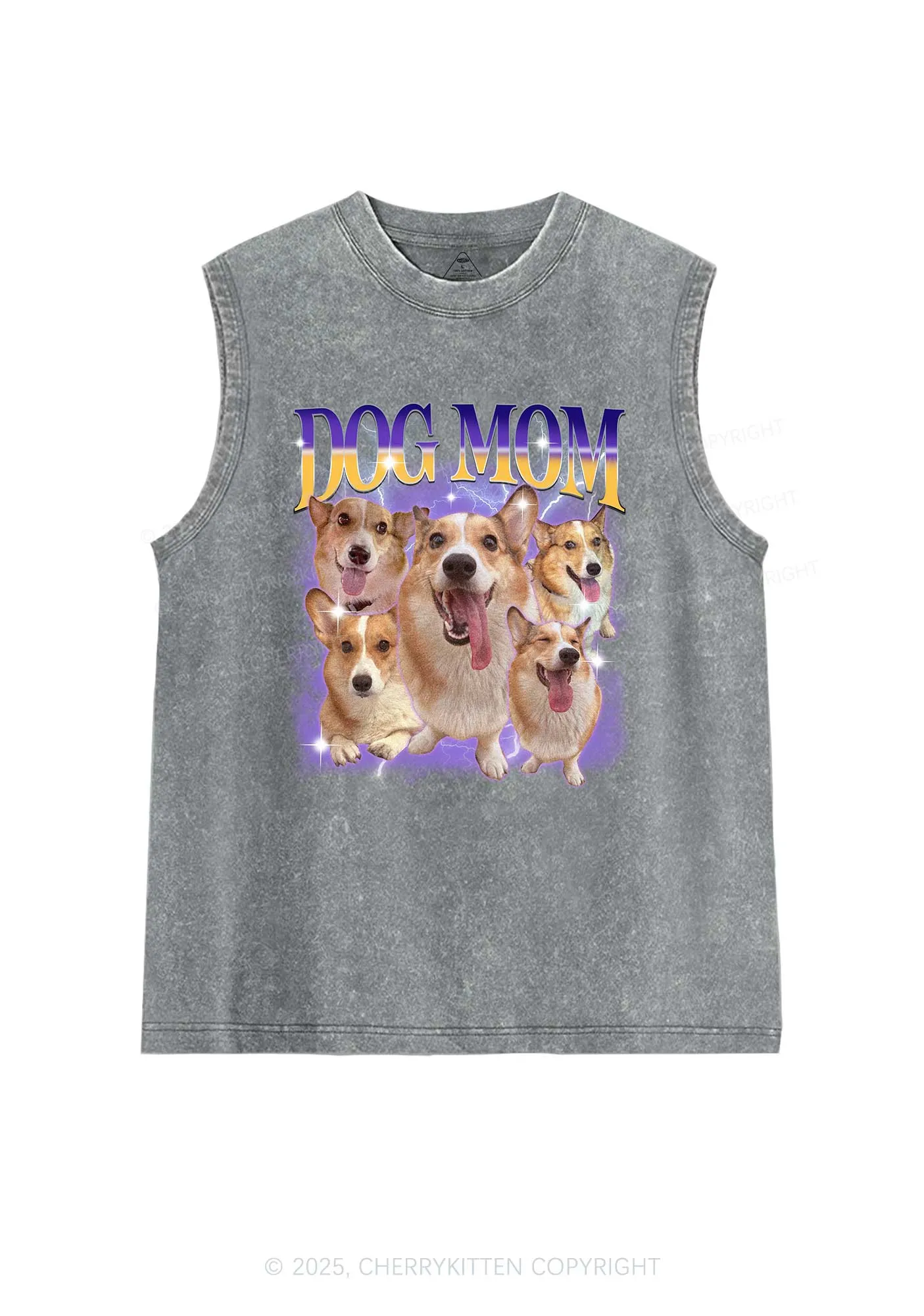 Custom Photo Dog Mom Y2K Washed Muscle Tank Cherrykitten