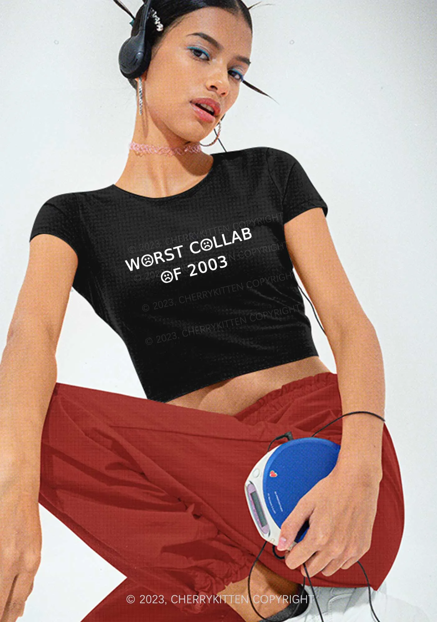 Custom Year Worst Collab Y2K Baby Tee Cherrykitten