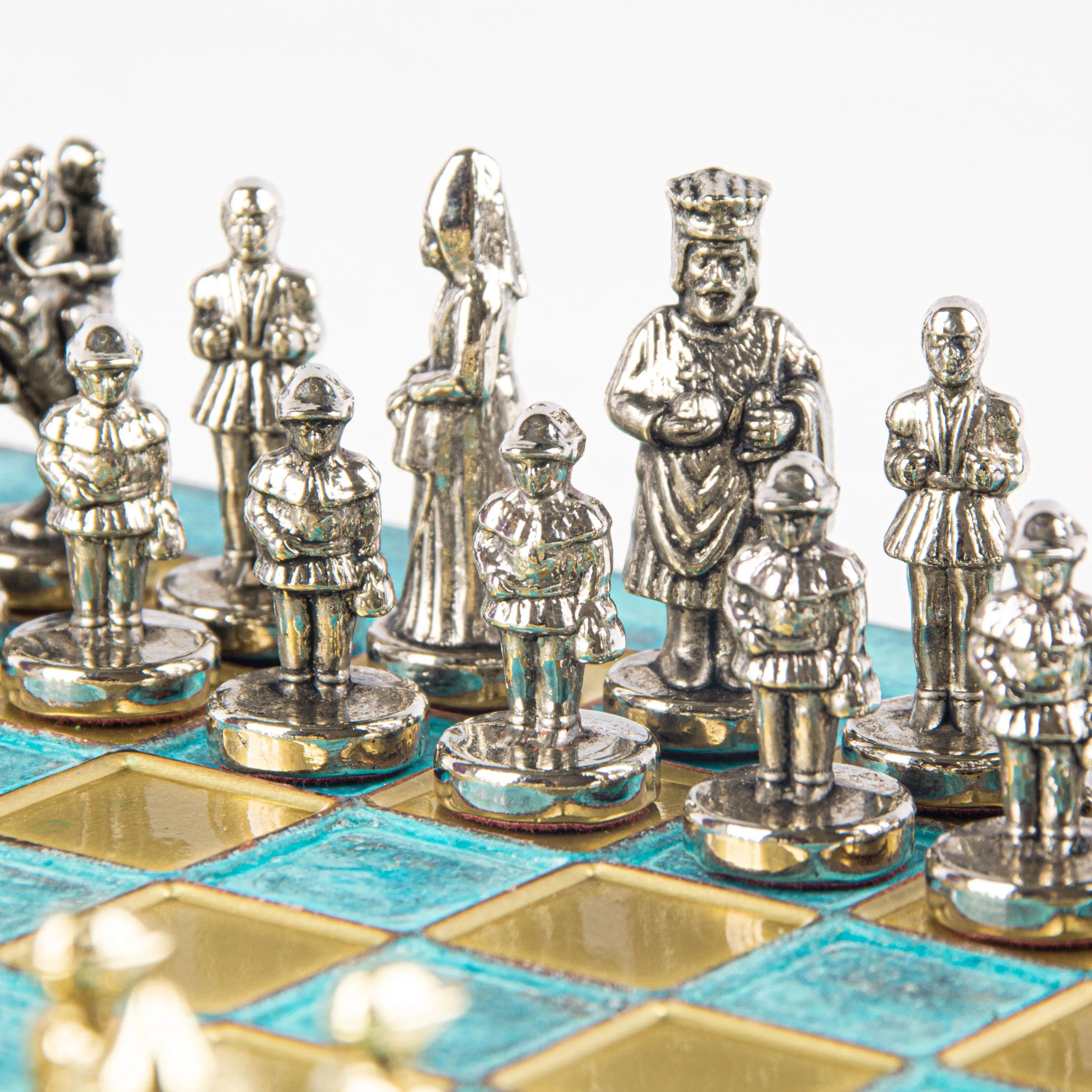 Handcrafted Byzantine Empire Chess Set, Gold & Silver (Extra Small)