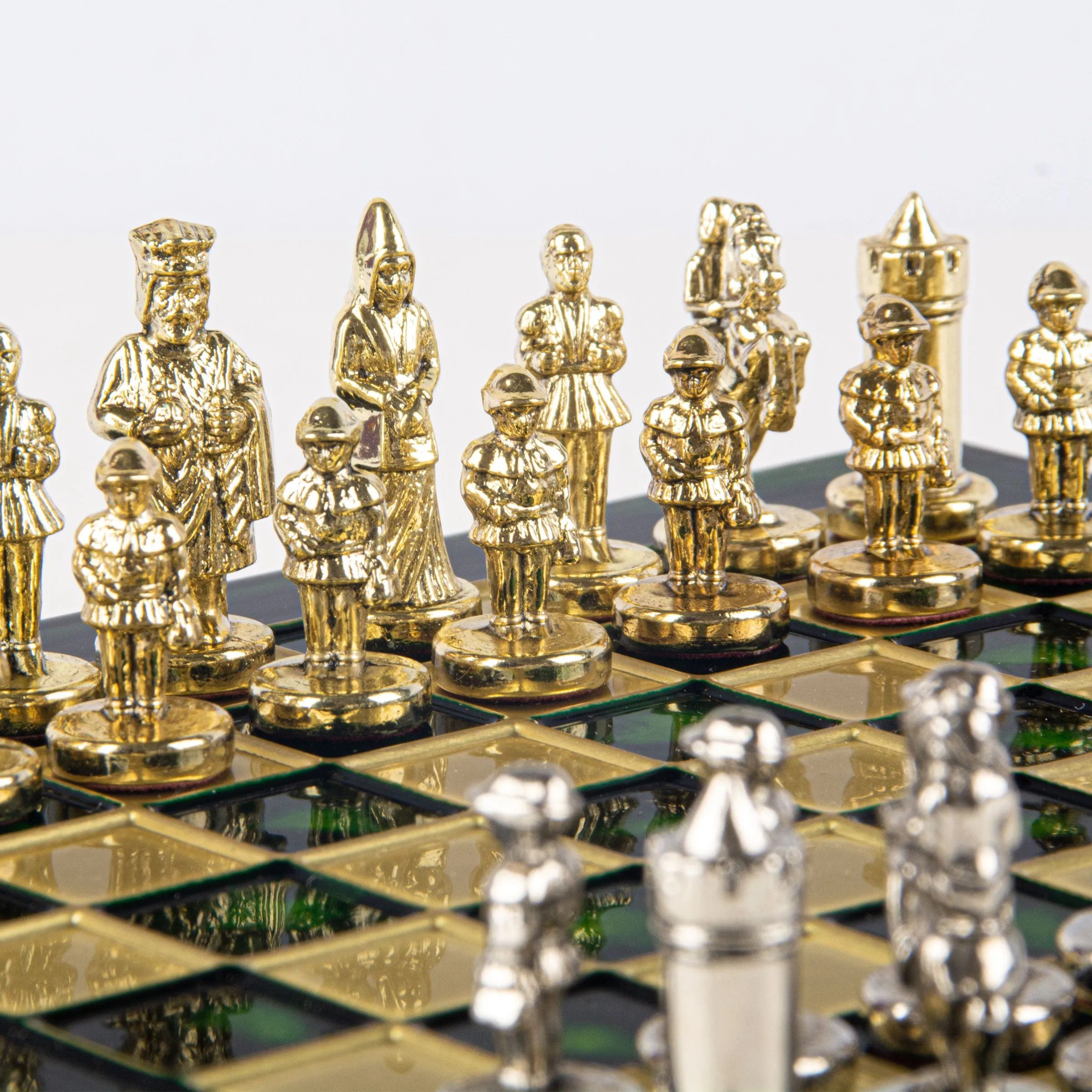 Handcrafted Byzantine Empire Chess Set, Gold & Silver (Extra Small)
