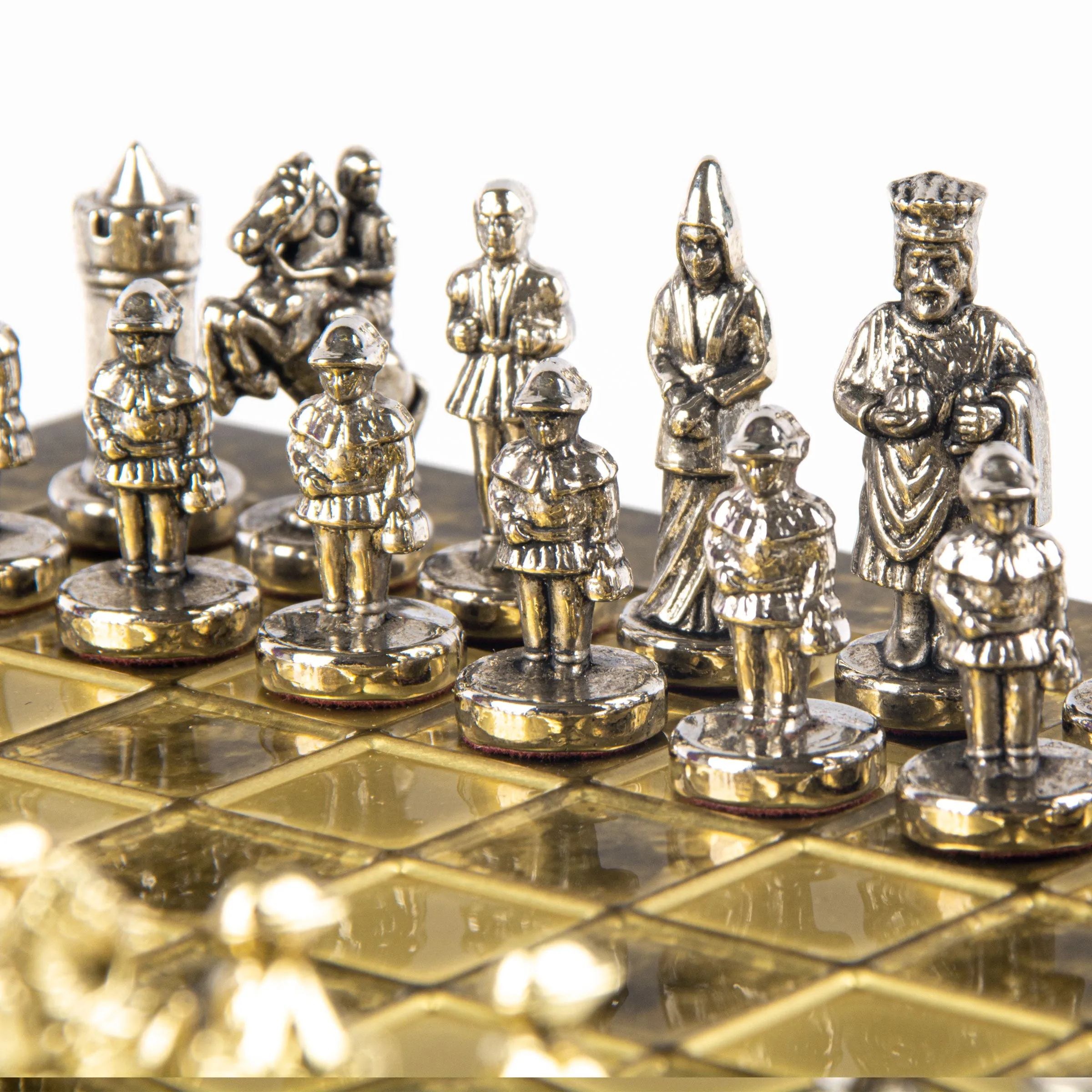 Handcrafted Byzantine Empire Chess Set, Gold & Silver (Extra Small)