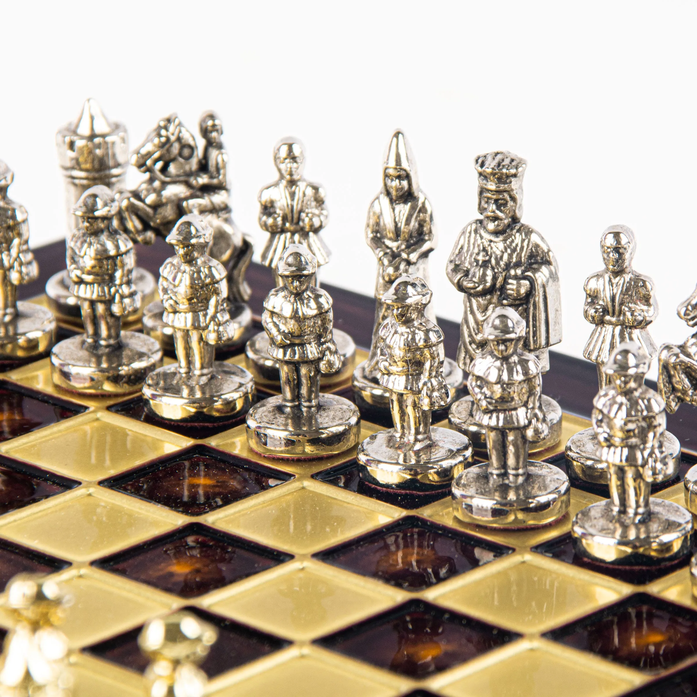 Handcrafted Byzantine Empire Chess Set, Gold & Silver (Extra Small)