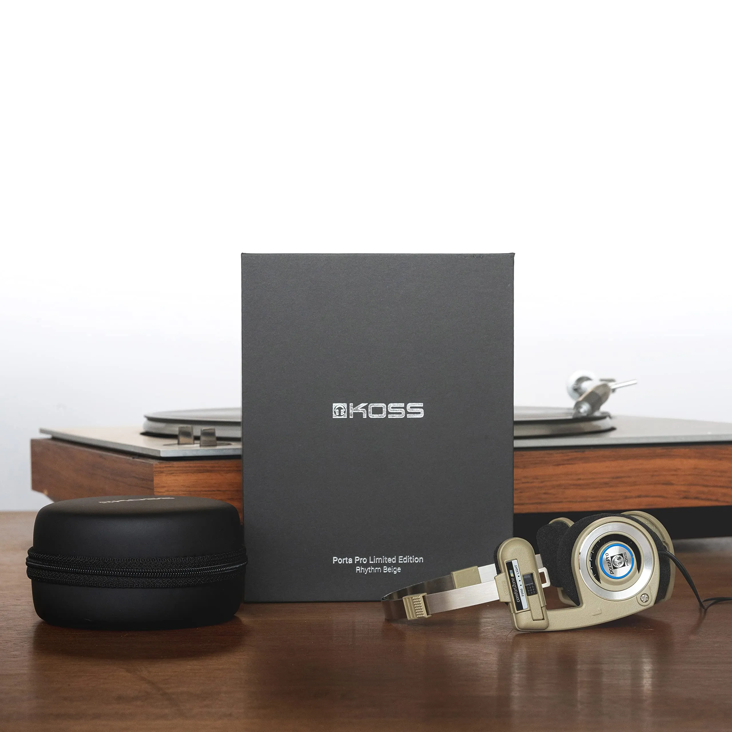Koss Porta Pro Limited Edition On-Ear Headphones, in-Line Microphone, Volume Control and Touch Remote Control, Retro Style, Includes Hard Carry Case, Wired with 3.5mm Plug, Rhythm Beige