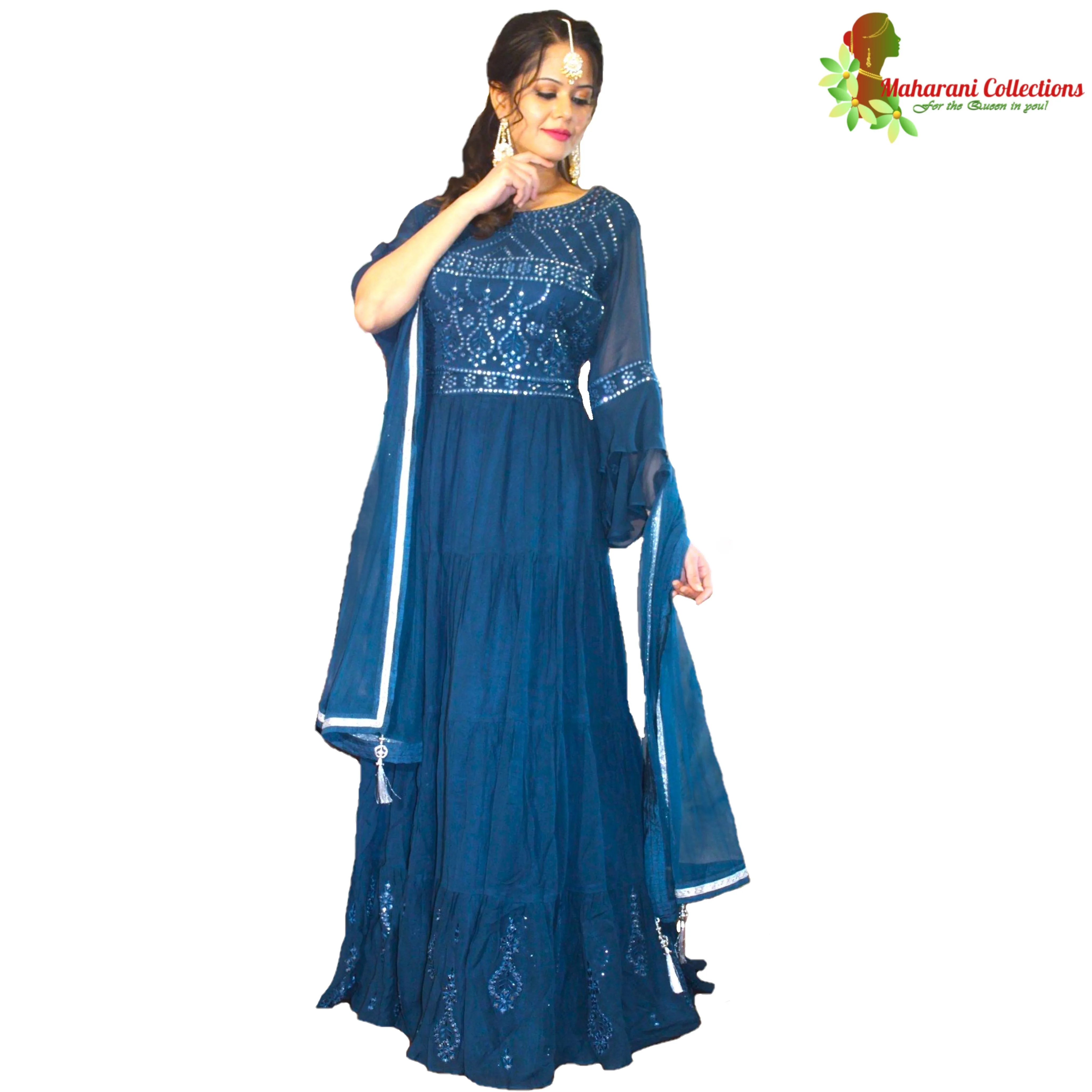 Maharani's Designer Silk/Net Heavy Work Lehenga Choli - Navy Blue