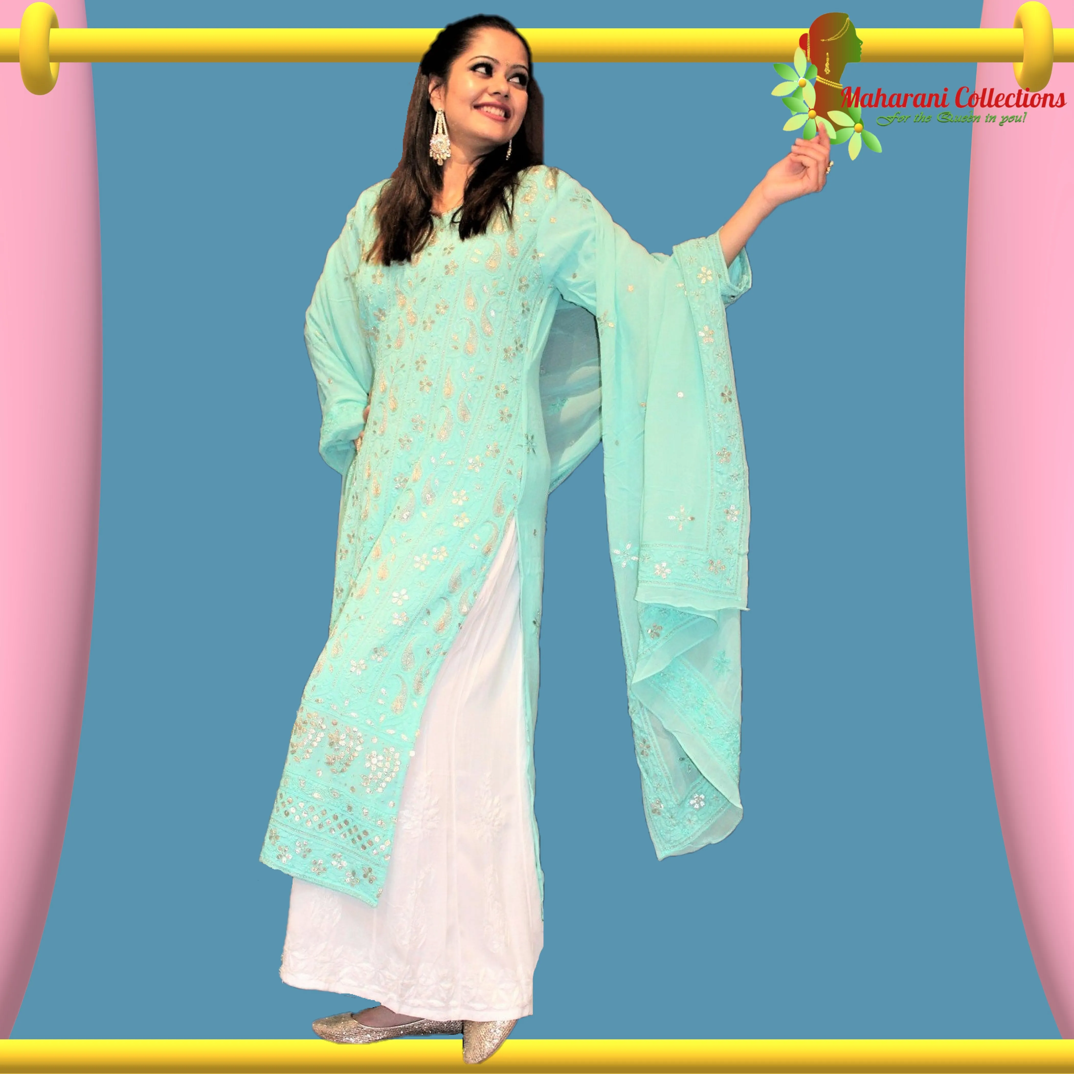 Maharani's Georgette Gotta Patti Sharara Suit - Sea Green (M)