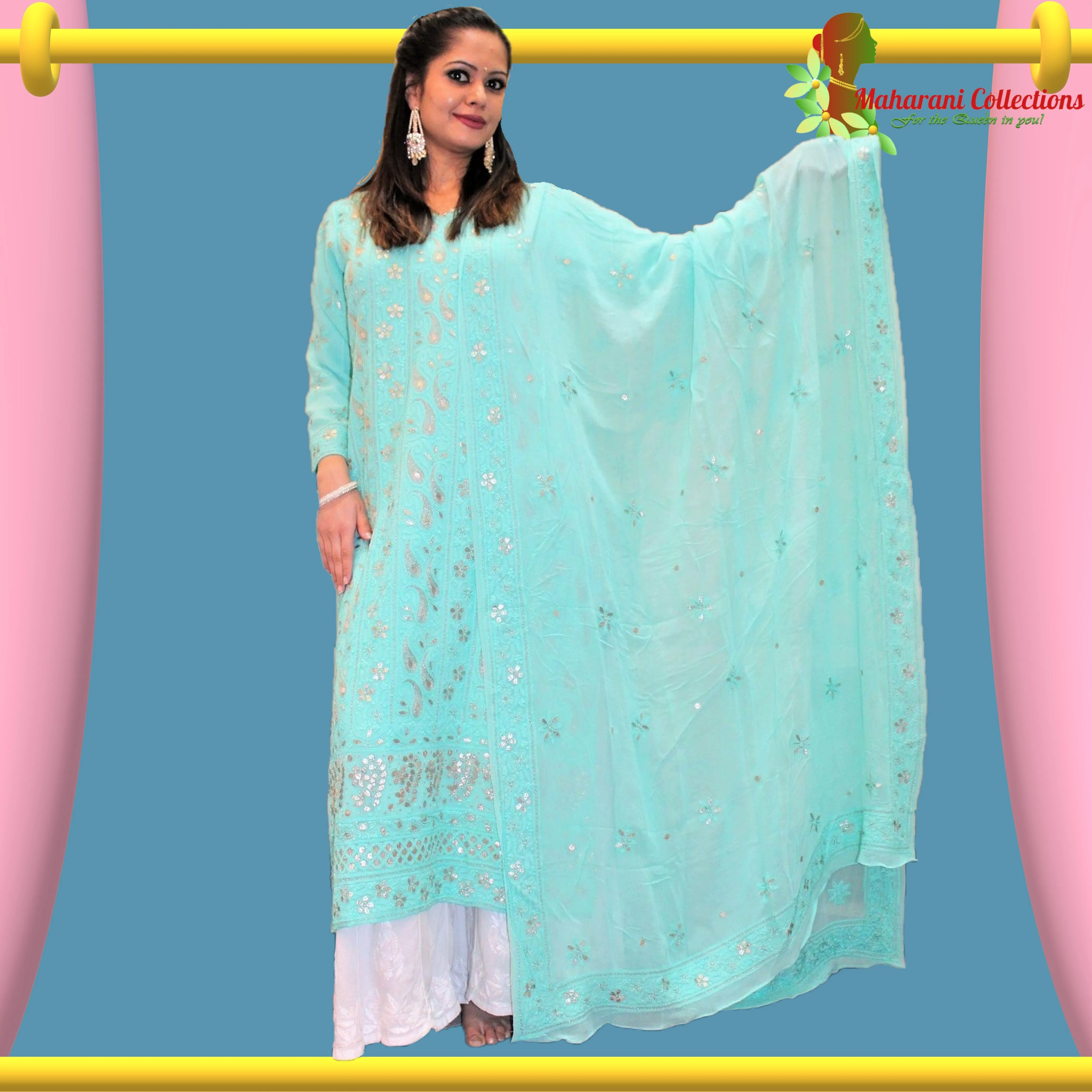 Maharani's Georgette Gotta Patti Sharara Suit - Sea Green (M)