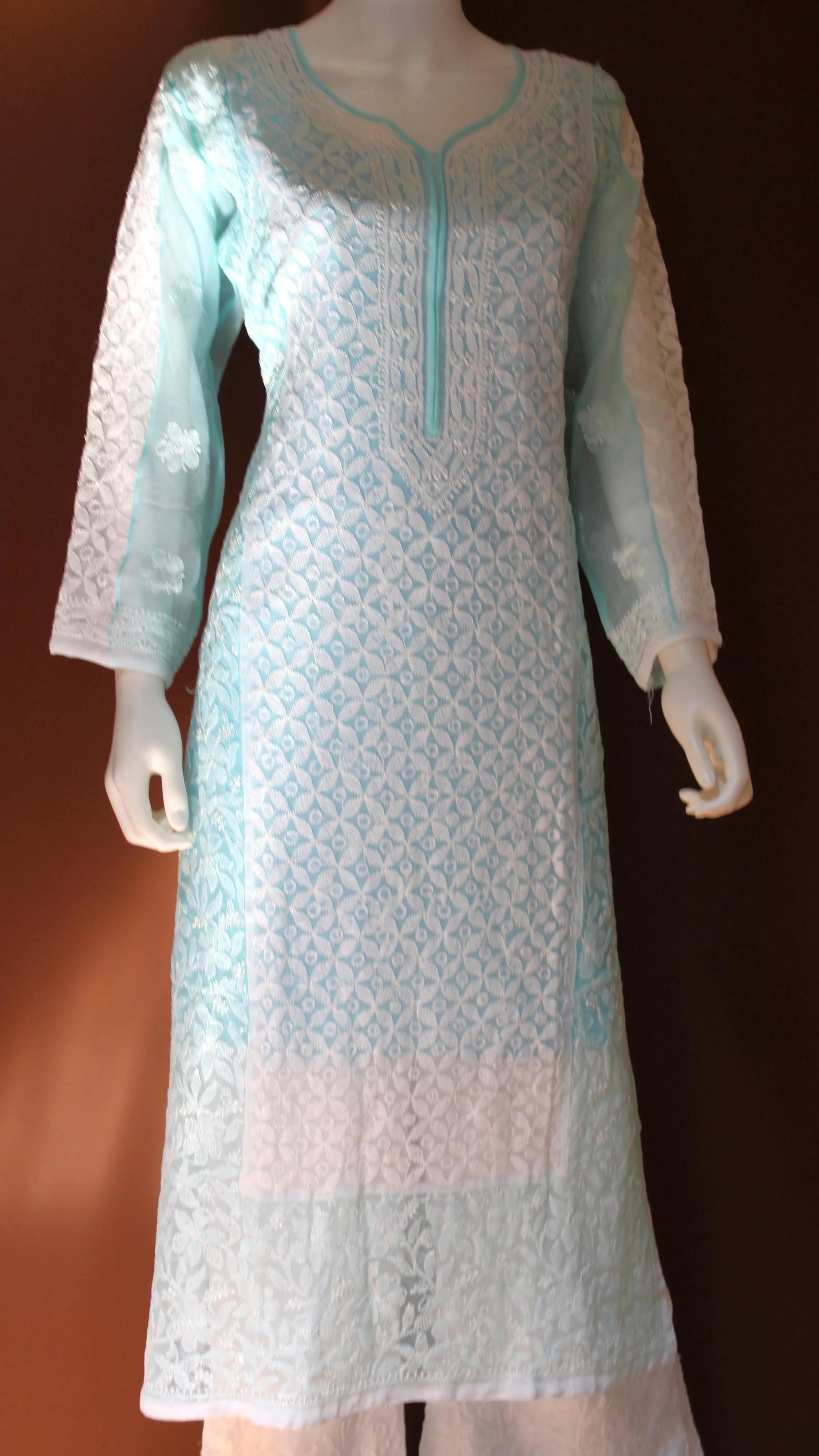 Maharani's Lucknowi Chikankari Palazzo Suit - Light Blue (L) - Pure Georgette