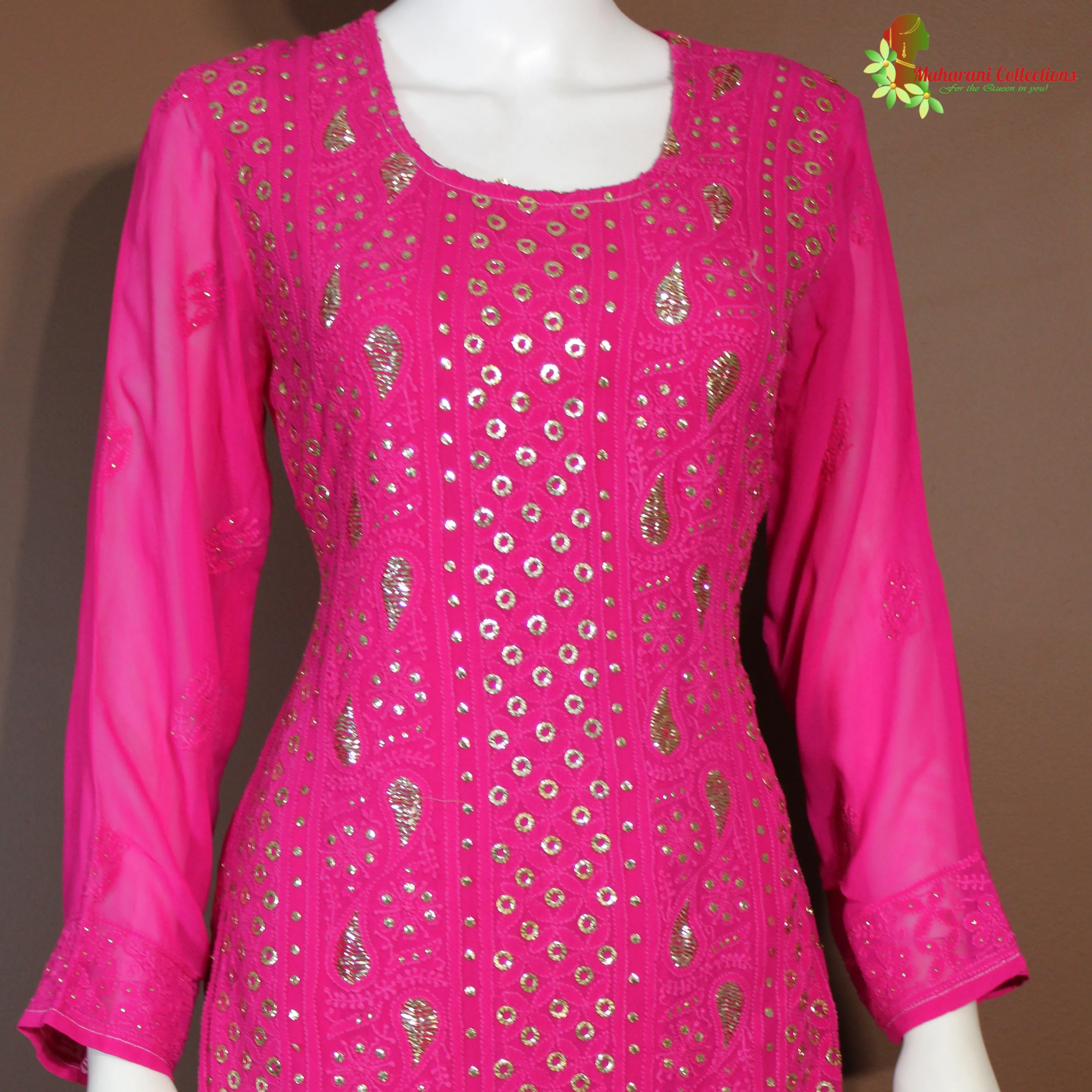 Maharani's Lucknowi Chikankari Palazzo Suit - Magenta (S) - Pure Georgette