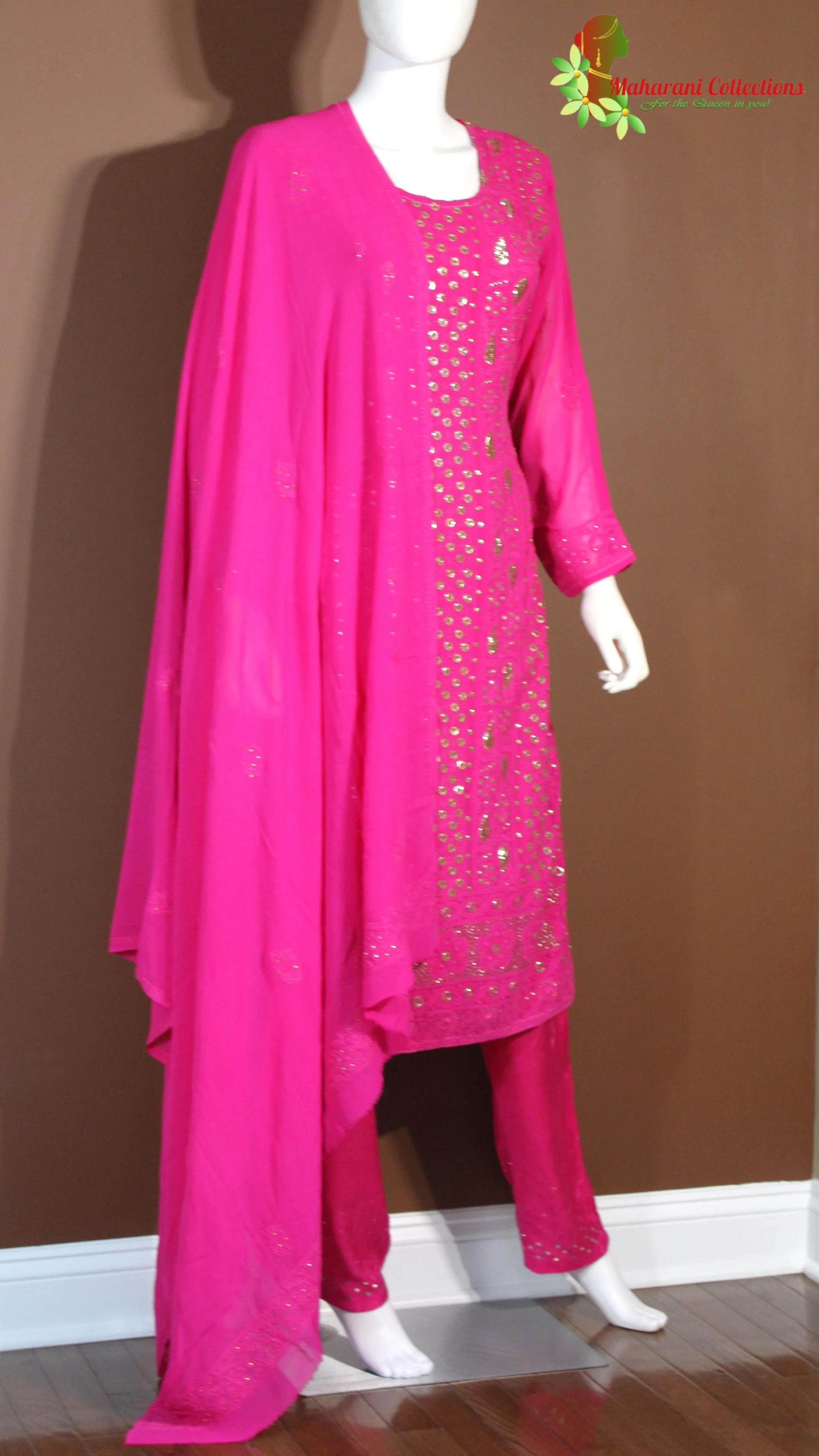 Maharani's Lucknowi Chikankari Palazzo Suit - Magenta (S) - Pure Georgette