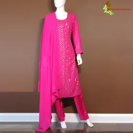 Maharani's Lucknowi Chikankari Palazzo Suit - Magenta (S) - Pure Georgette