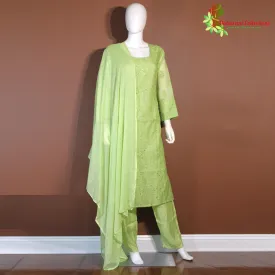 Maharani's Lucknowi Chikankari Palazzo Suit - Olive Green (XXL) - Silk