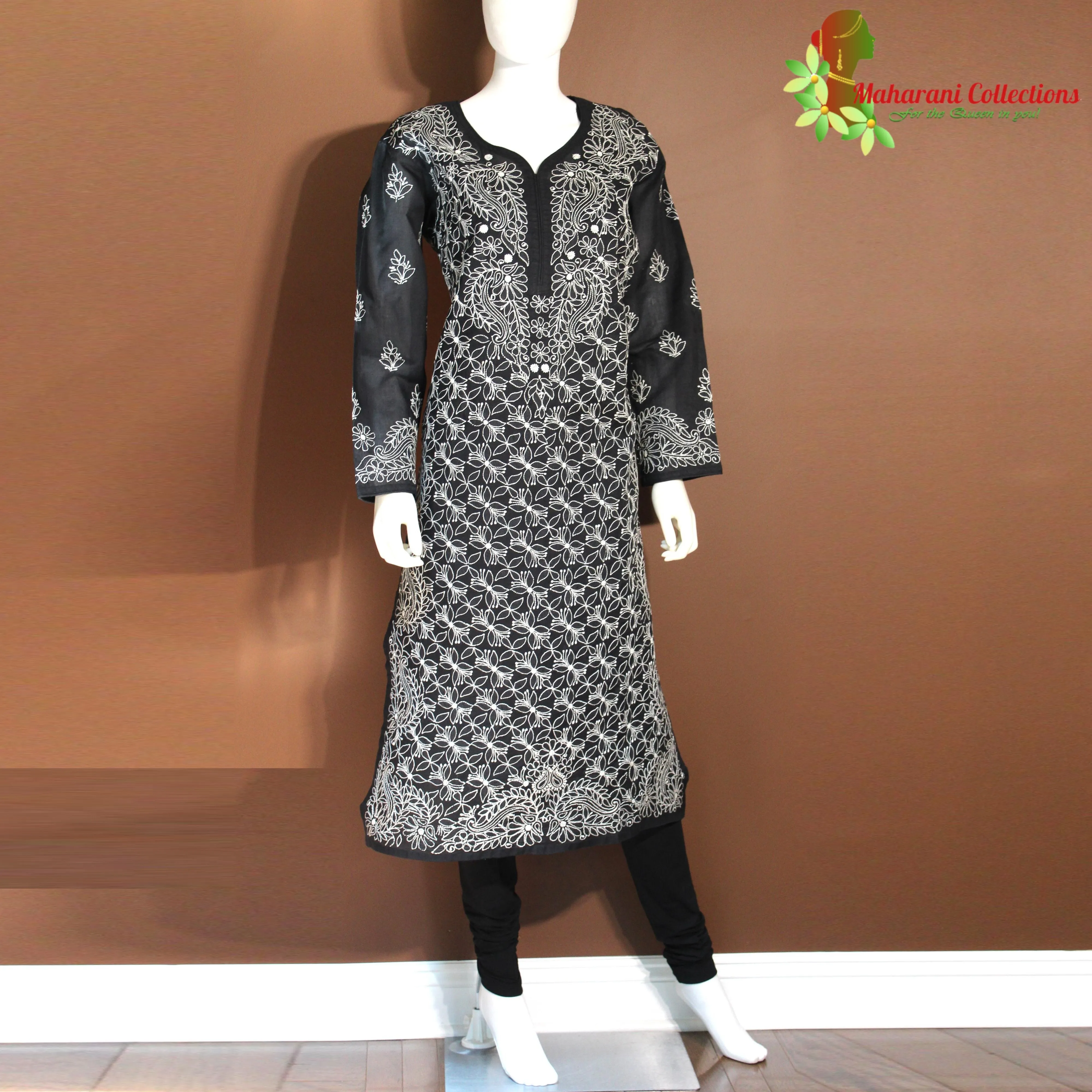 Maharani's Lucknowi Chikankari Pant Suit - Black (S) - Pure Cotton