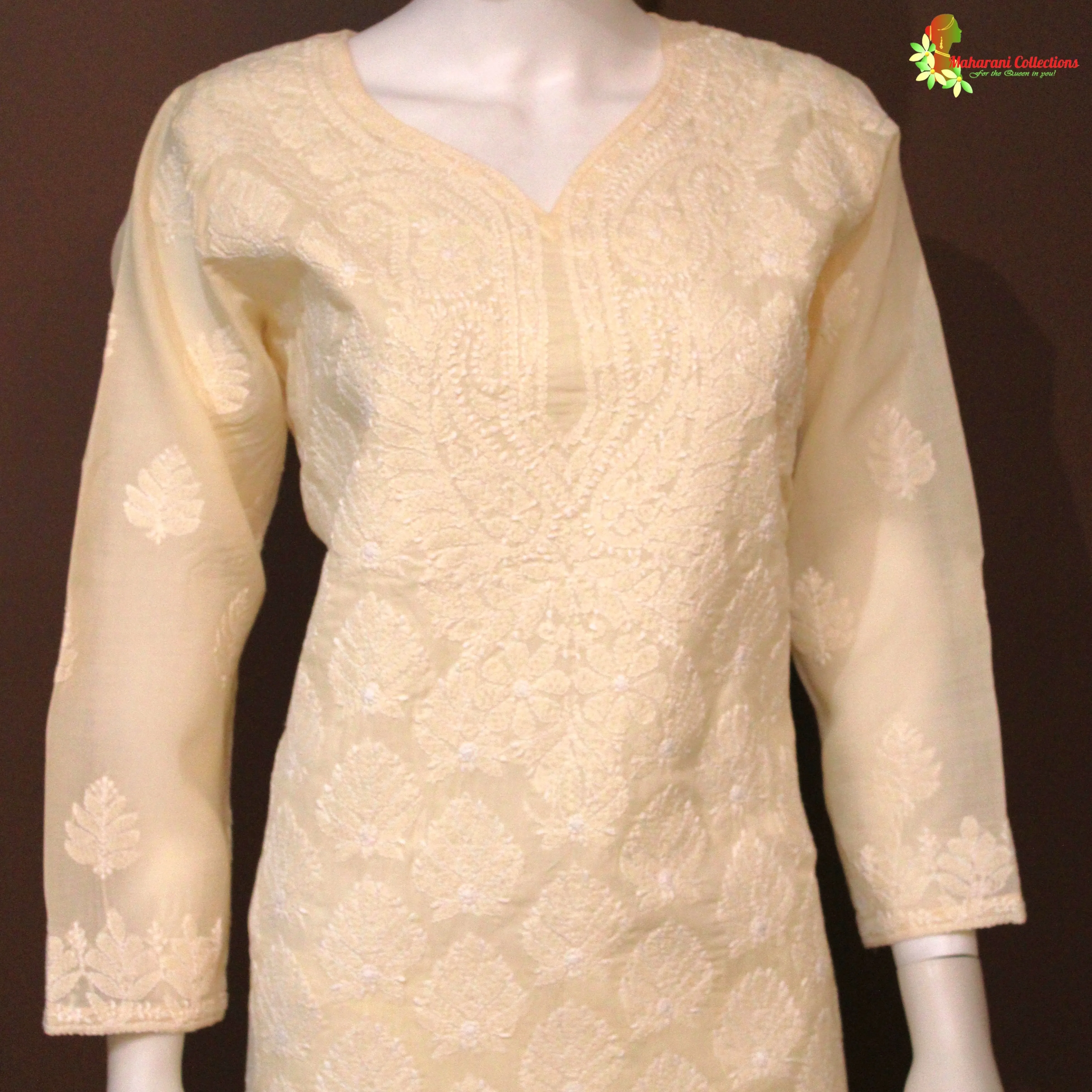 Maharani's Lucknowi Chikankari Pant Suit - Cream (M) - Pure Cotton