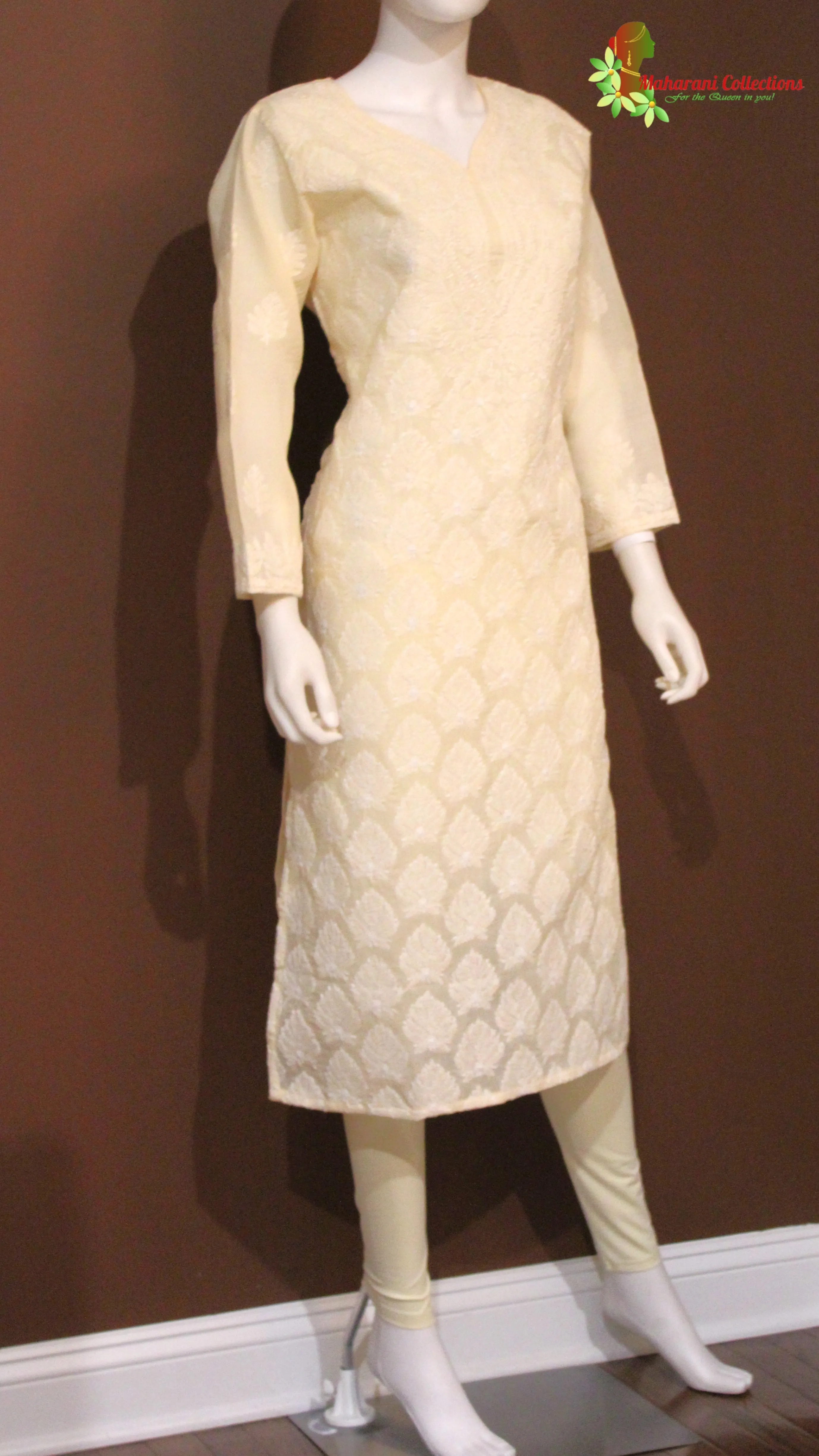 Maharani's Lucknowi Chikankari Pant Suit - Cream (M) - Pure Cotton