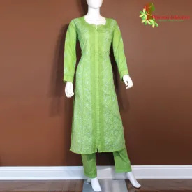 Maharani's Lucknowi Chikankari Pant Suit - Green (XL) - Pure Cotton