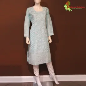 Maharani's Lucknowi Chikankari Pant Suit - Light Blue (XL) - Soft Cotton