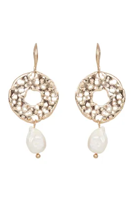 Nakako Pearl Earring - Gold Circle