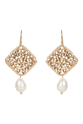 Nakako Pearl Earring - Gold Square