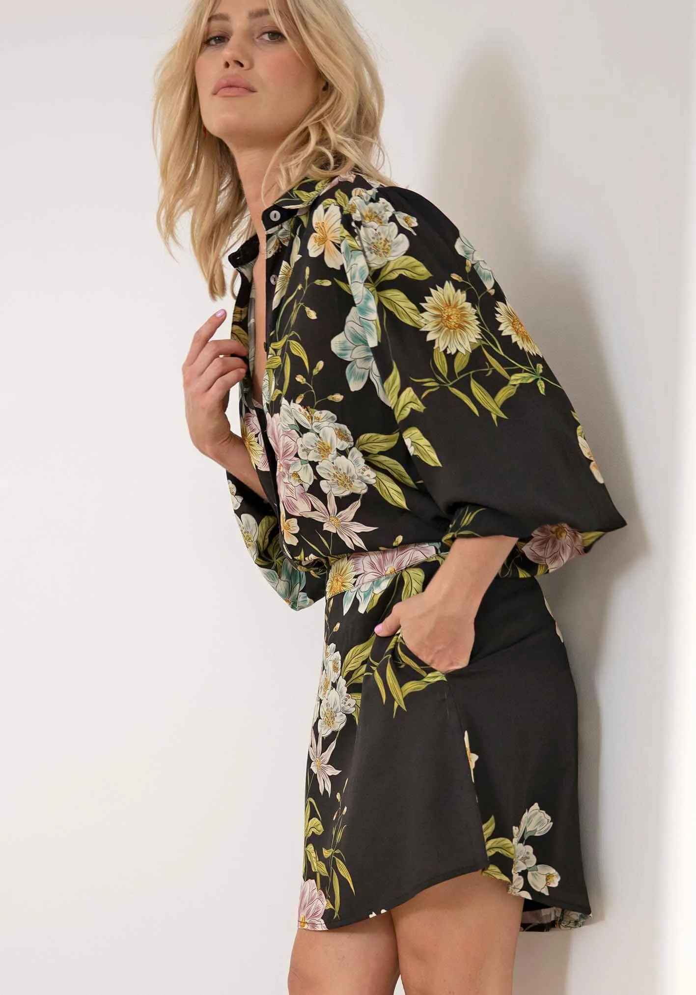 Night Garden Blouse & Mini Skirt Set