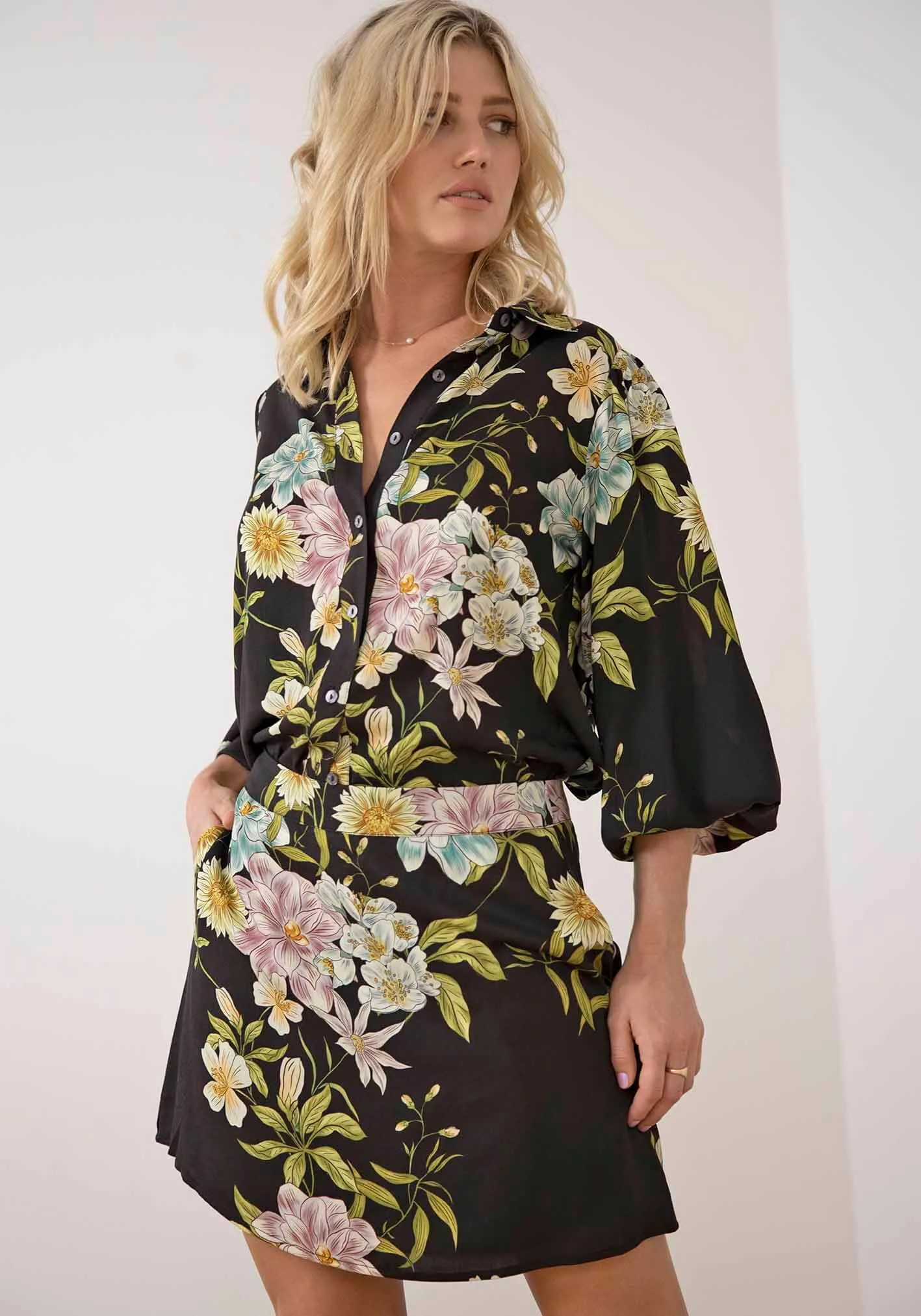 Night Garden Blouse & Mini Skirt Set