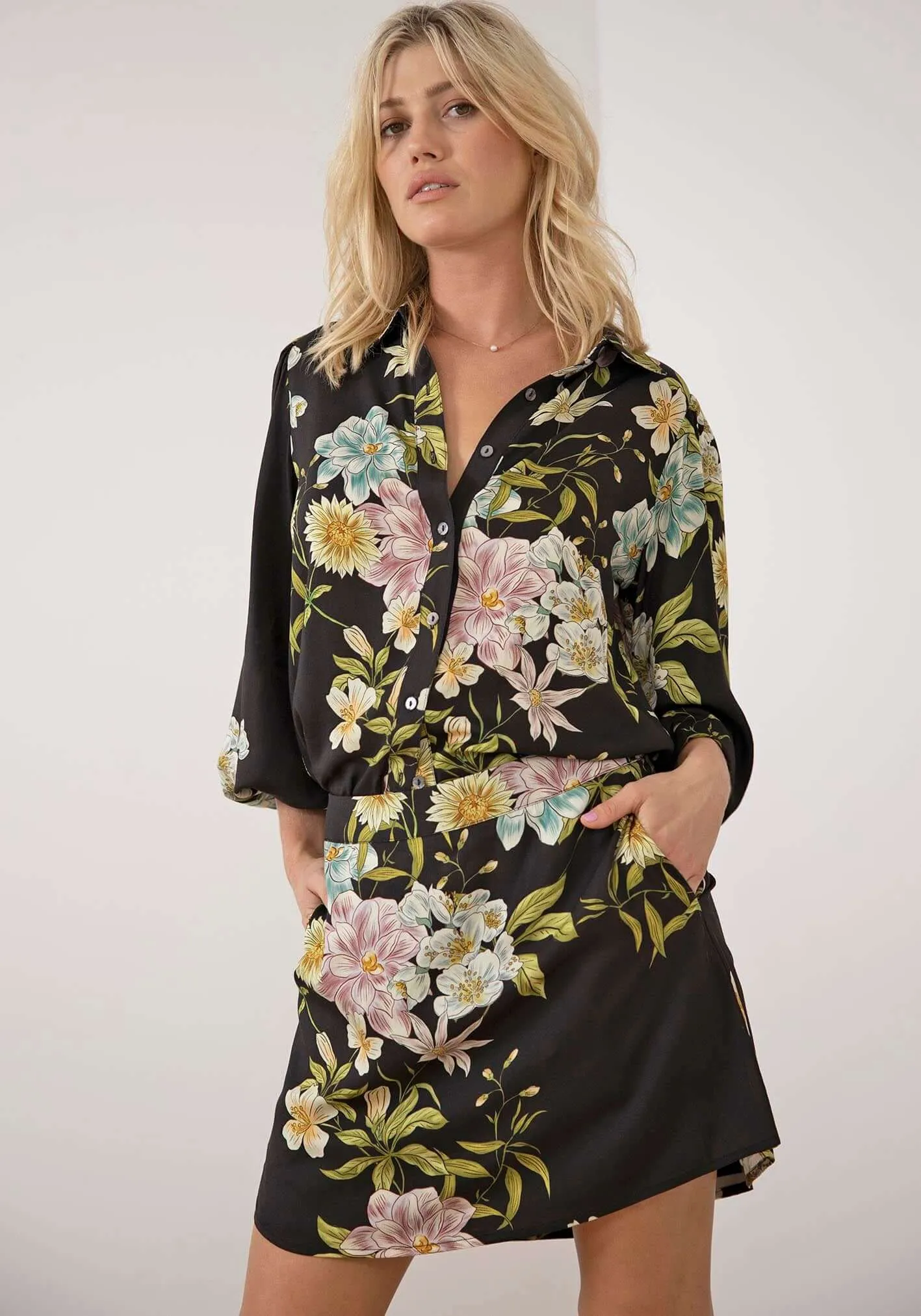 Night Garden Blouse & Mini Skirt Set