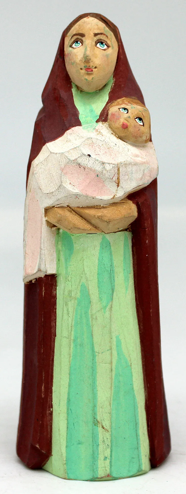 One-of-a-Kind Mary and Child WOODCARVED Handpainted Figurine 5.5" by G. DeBrekht