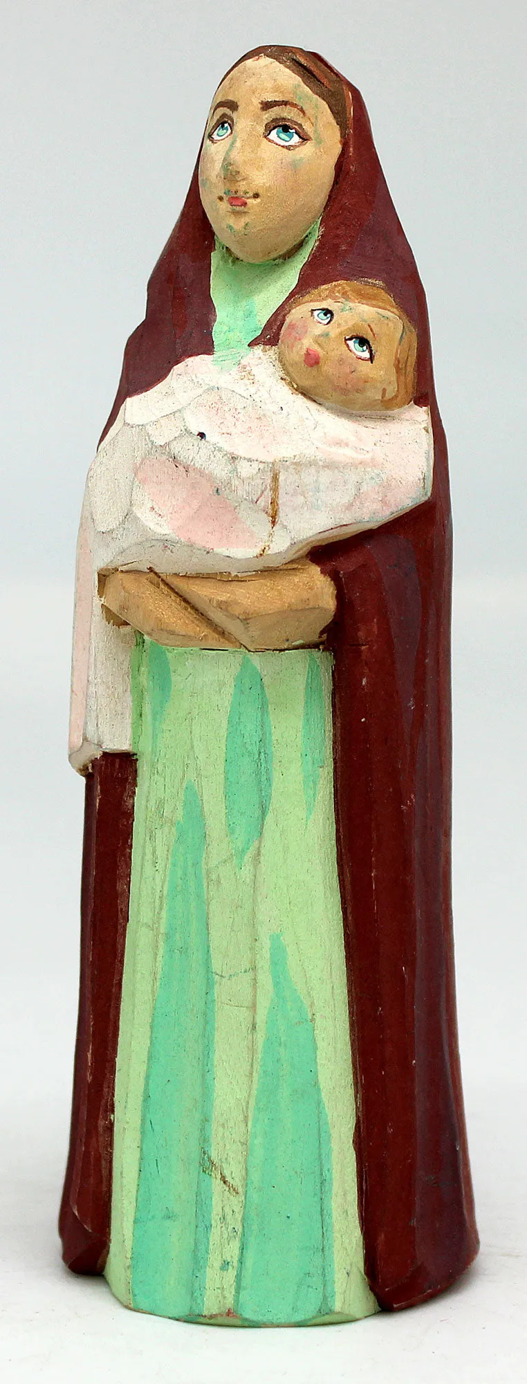 One-of-a-Kind Mary and Child WOODCARVED Handpainted Figurine 5.5" by G. DeBrekht