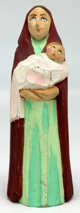 One-of-a-Kind Mary and Child WOODCARVED Handpainted Figurine 5.5" by G. DeBrekht
