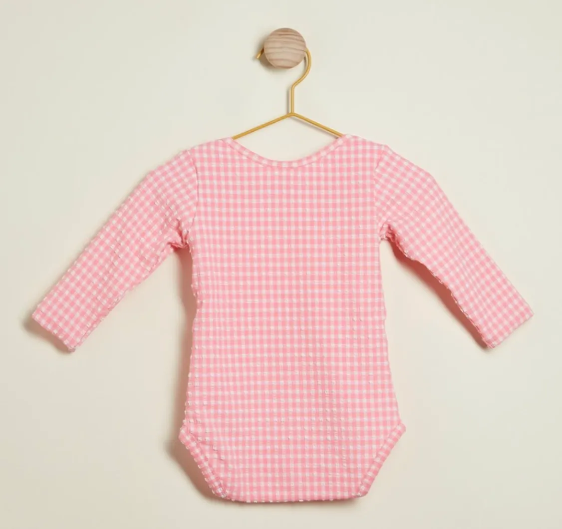 Swim Bodysuit in Pink Tourmaline Gingham