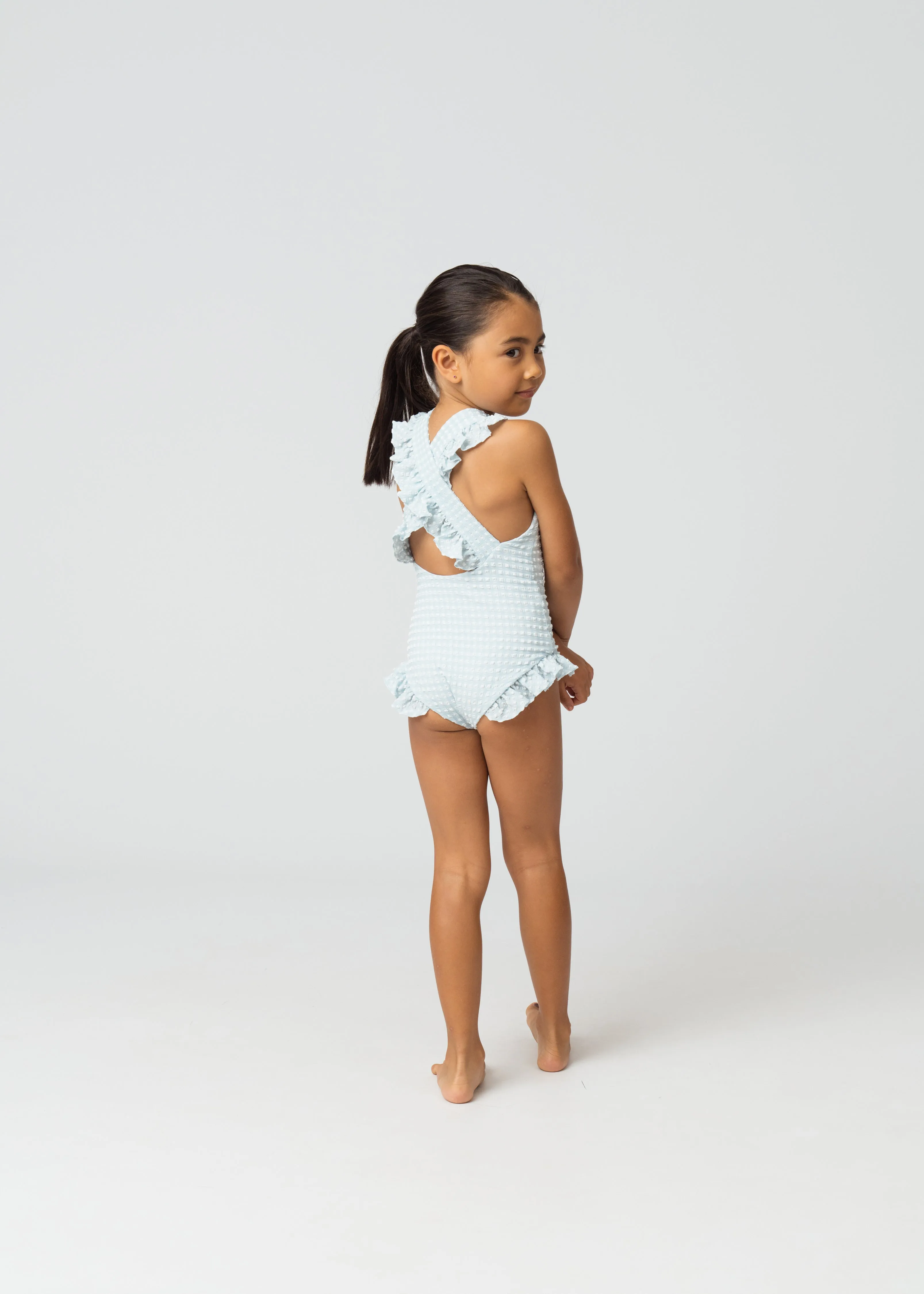 Tabitha Girls One Piece in Aquamarine Gingham